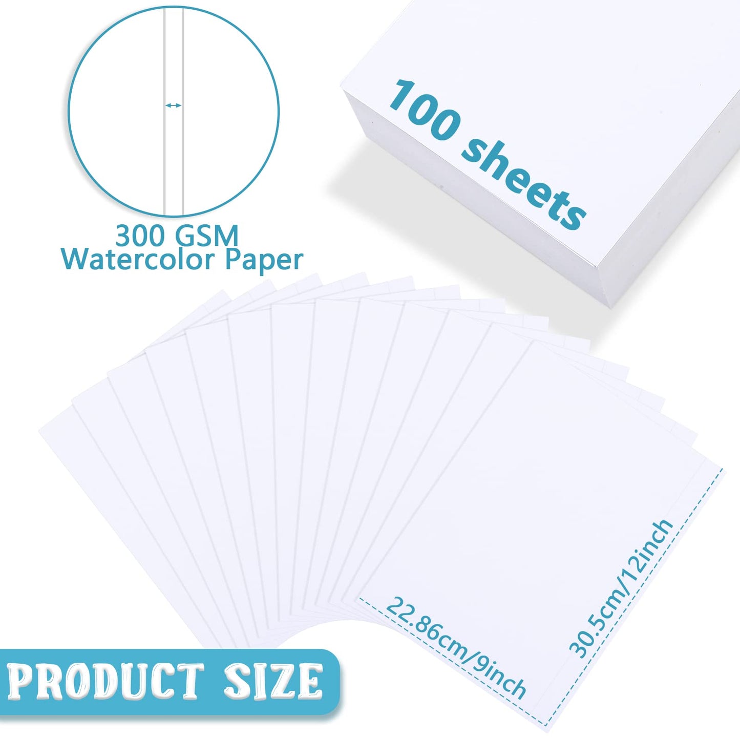 Spiareal 100 Sheets 9 x 12 Inch Watercolor Paper Bulk 140 Lb/300 GSM White Construction Paper Cold Press Blank Cotton Art Paint White Color Pad Artists Drawing Christmas Cards