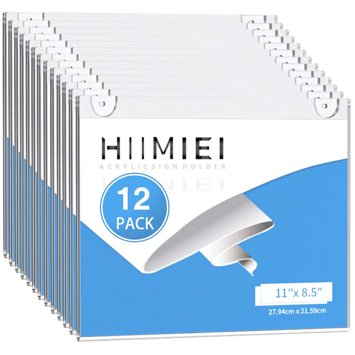 HIIMIEI Acrylic Wall Mount Sign Holder 8.5 x 11 Horizontal 12 Pack, Clear Paper Document Holder, Wall Mount Ad Frame with 3m Tape Adhesives & Screws for Office, Home, Store, Restaurant