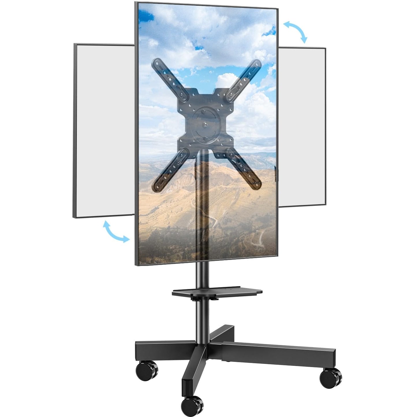 ELIVED Rolling TV Stand for Most 23"-60" TVs, Mobile TV Cart 90° Rotation Landscape to Portrait, Height Adjustable Floor TV Stand with Extendable Base, Max VESA 400x400mm, Up to 77 Lbs