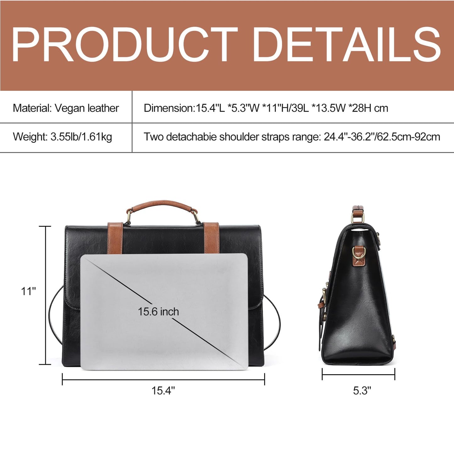CLUCI Briefcase for Women Leather Laptop 15.6 Inch Business Ladies Work Computer Tote Bags Brown