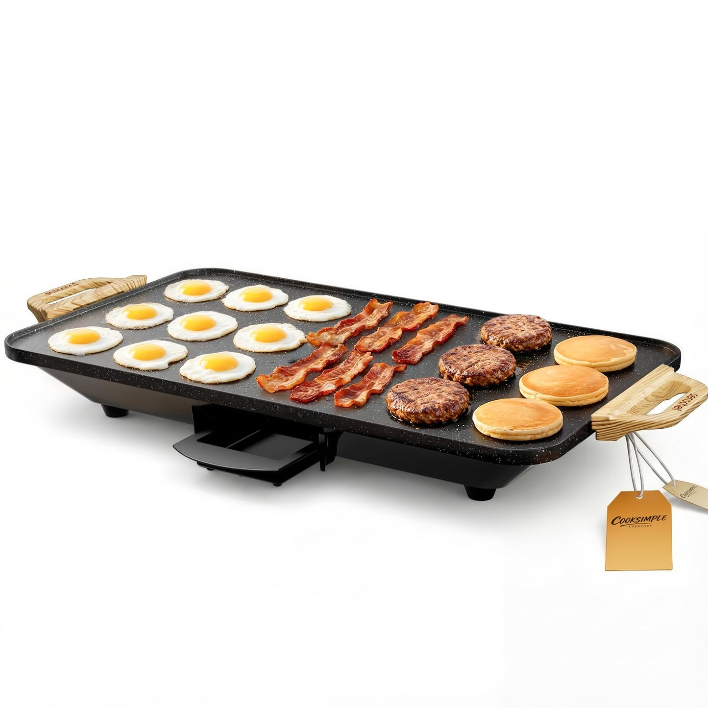 SENSCHEF CookSimple Everyday 20x12 Inch Electric Griddle with 1700W Fast Even Heating&ILAG Granite Nonstick Surface – Large Flat Griddle Perfect for Family Meals, Pancakes–Easy to Clean, Granite Black
