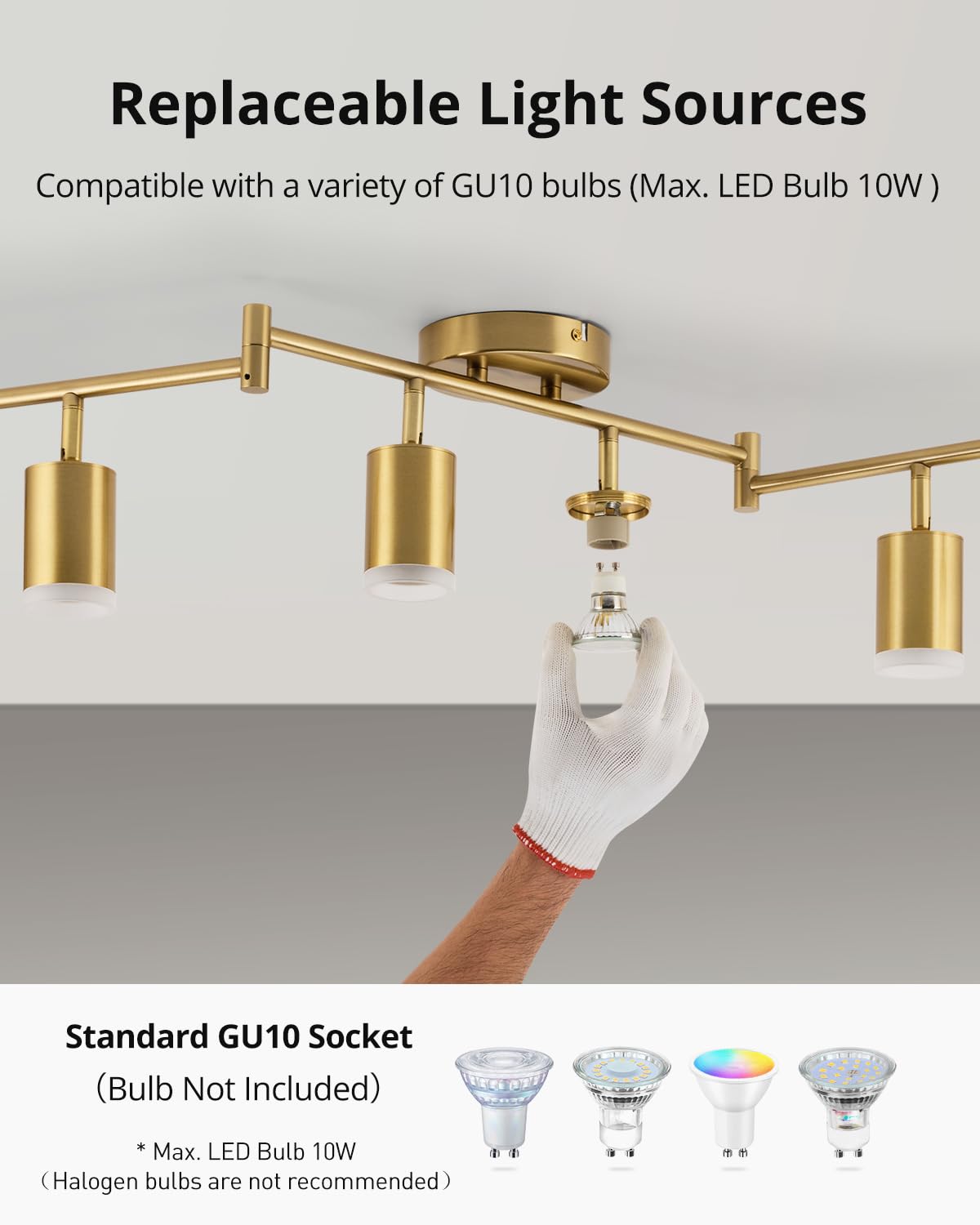 Bojim 6 Light Gold Track Lighting Kit, Modern LED Track Lighting Fixtures Ceiling, Flexibly Rotatable LED Light Head with Acrylic Ring, Kitchen Ceiling Spot Light(GU10 Socket, Bulbs Not Included)