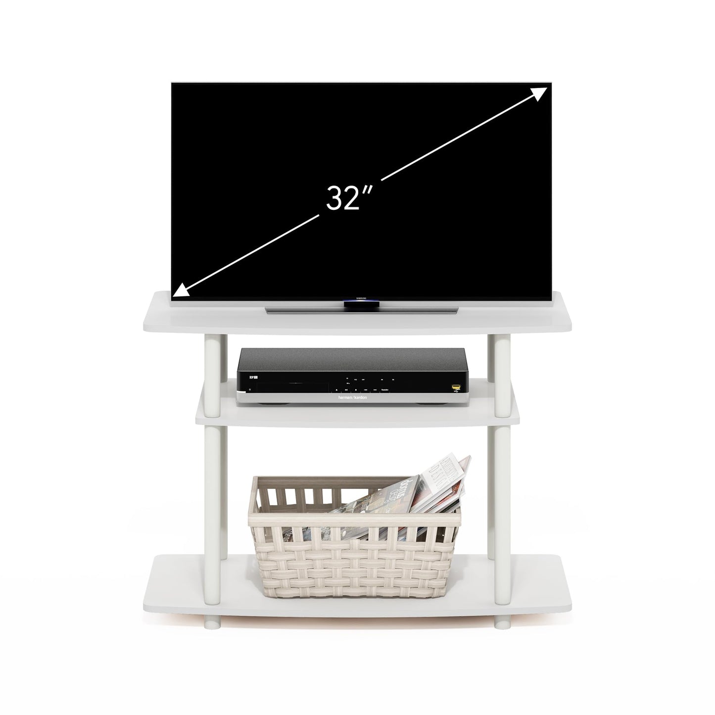 Furinno Turn-N-Tube TV Stand, 3-Tier No Tools Entertainment Center, TV Console for TV up to 32 Inch, for Living Room, Bedroom, White