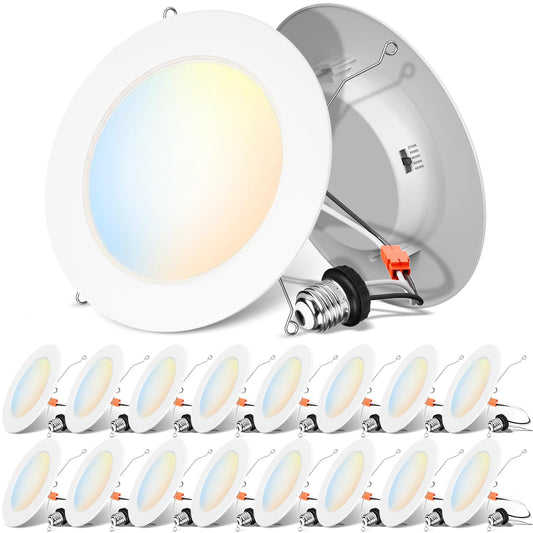 ANWIO Recessed Lighting 6 Inch, 16 Pack 5CCT Flat Retrofit LED Recessed Lights Can Needs, 2700/3000/4000/5000/6000K Selectable Can Lights 10W(120W Equivalent) CRI 80+ Dimmable E26 Base IC Rated & ETL