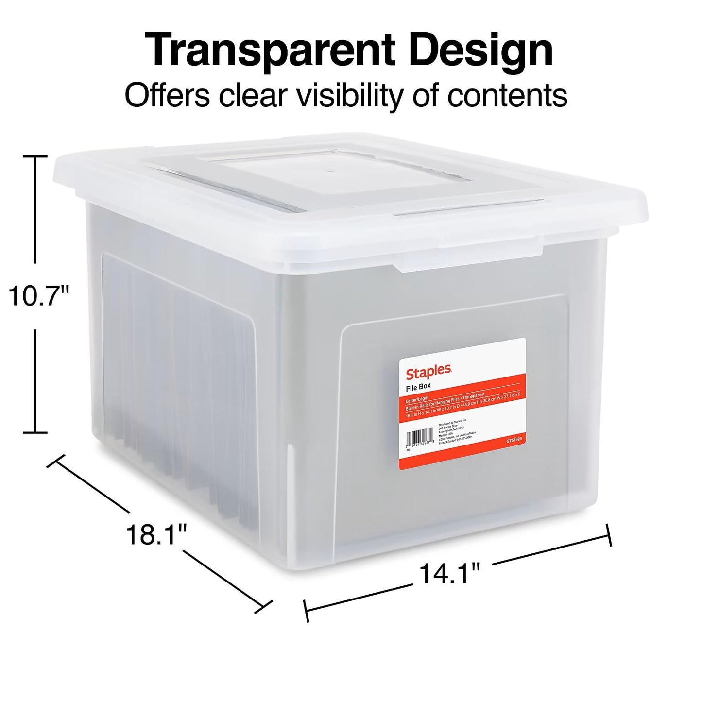 STAPLES Plastic File Box with Snap Lid, Letter/Legal Size, Clear, 4/Carton