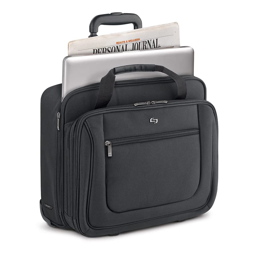 Solo New York Bryant Rolling Laptop Bag with Wheels,Fits Up to 17.3-Inch Laptop,Travel Friendly Wheeled Briefcase for Women and Men with Telescoping Handle, Black, 14" x 16.8" x 5" (PT136-4)