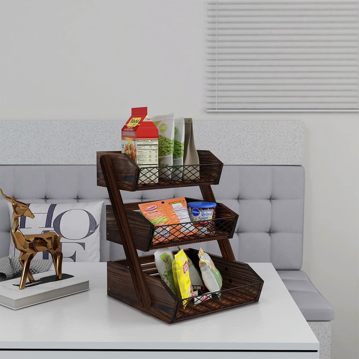 Dorhors Fruit Basket for Kitchen, 3 Tier Fruit Bowl for Kitchen Counter,Wooden Vegetable Holder for Countertop