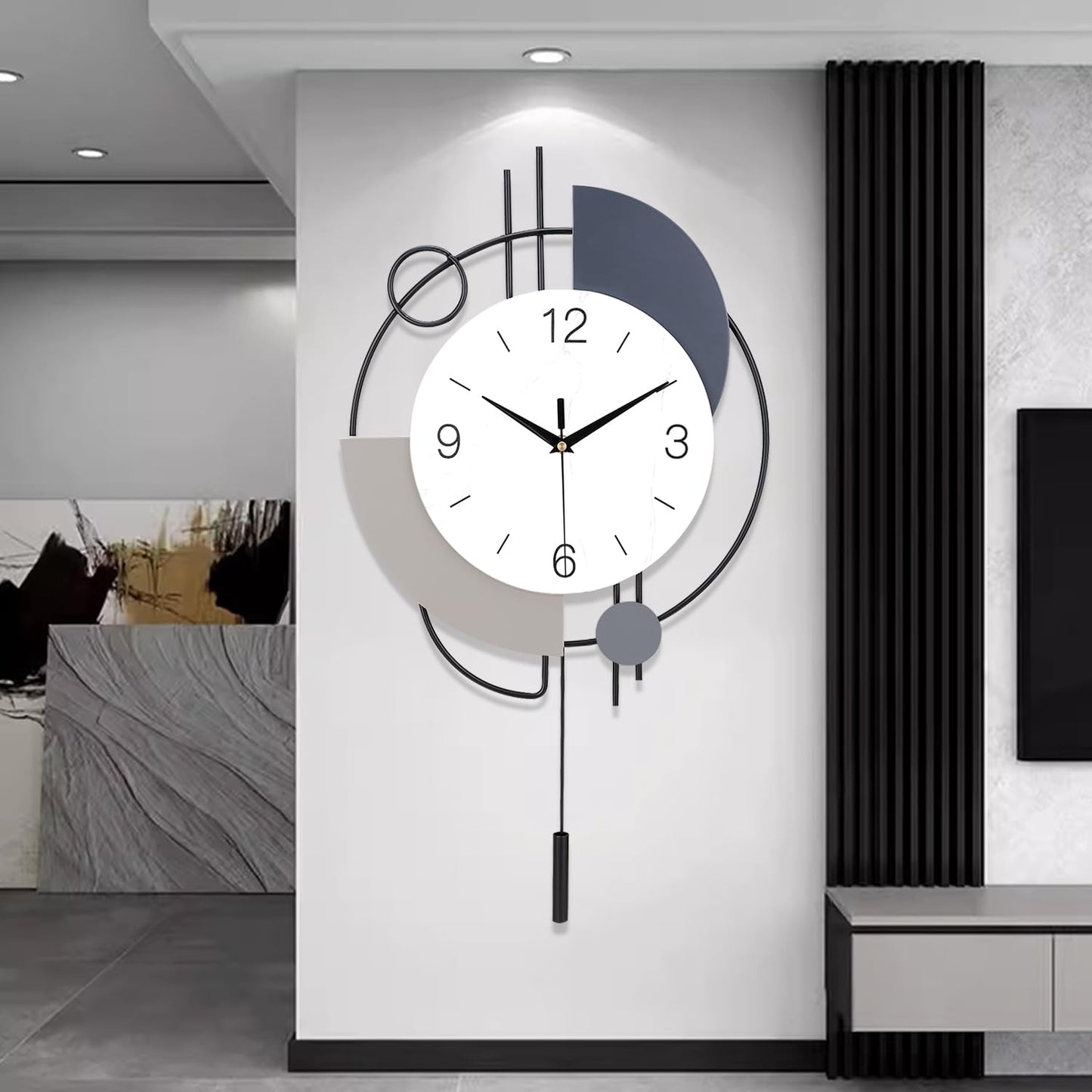 Dankeit Decorative Wall Clock with Pendulum,Silent Non-Ticking Quartz Battery Operated,Large Wall Clock for Living Room,Kitchen,Home,Bathroom,Bedroom Wall Decor,20x33.5 inch(Black)