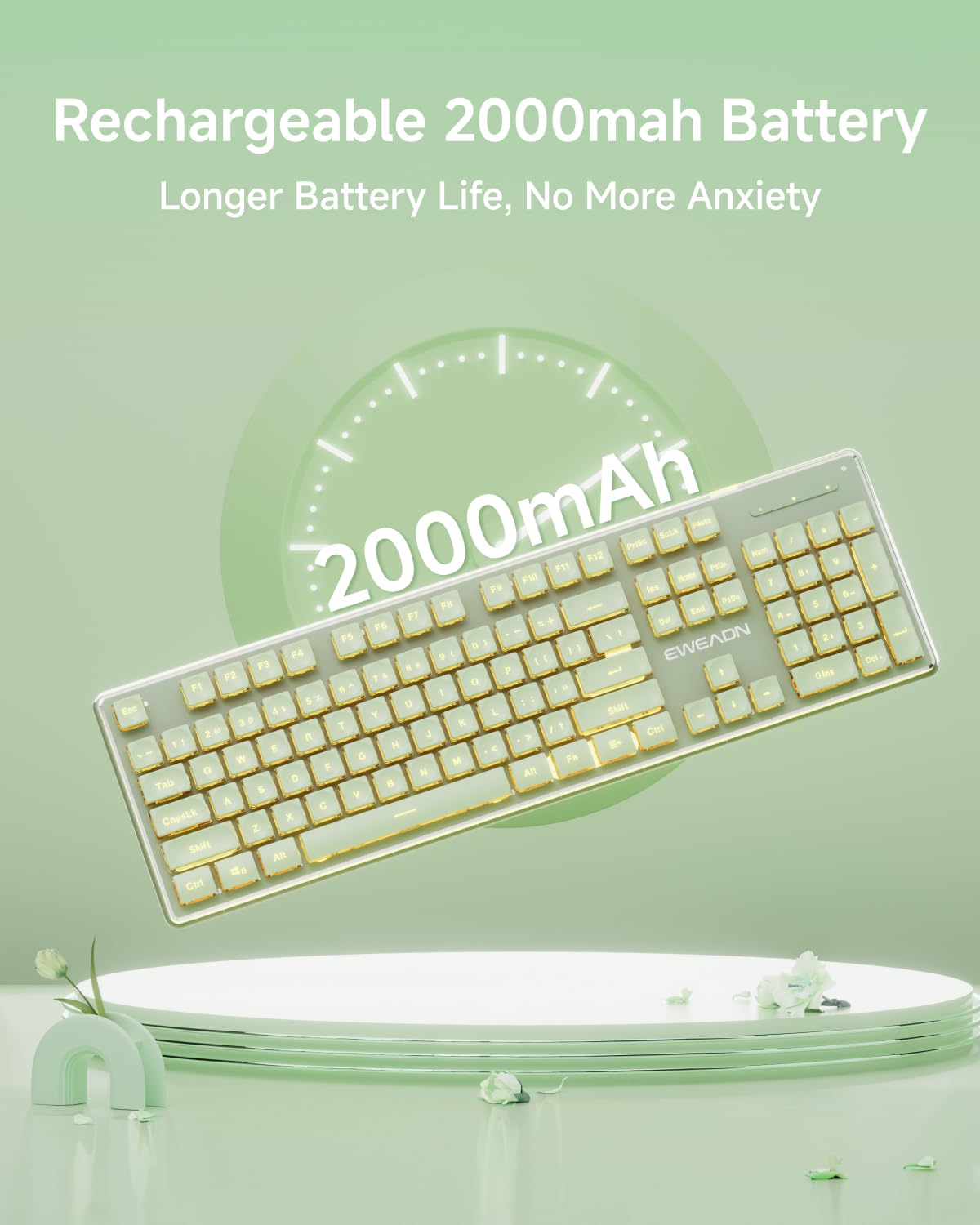 V3 Wireless Keyboard and Mouse with Single Backlit, Metal Panel, Bluetooth/2.4G Rechargeable Silent Keyboard and Mouse Combo Light up Full Size Cute Keyboards-Green
