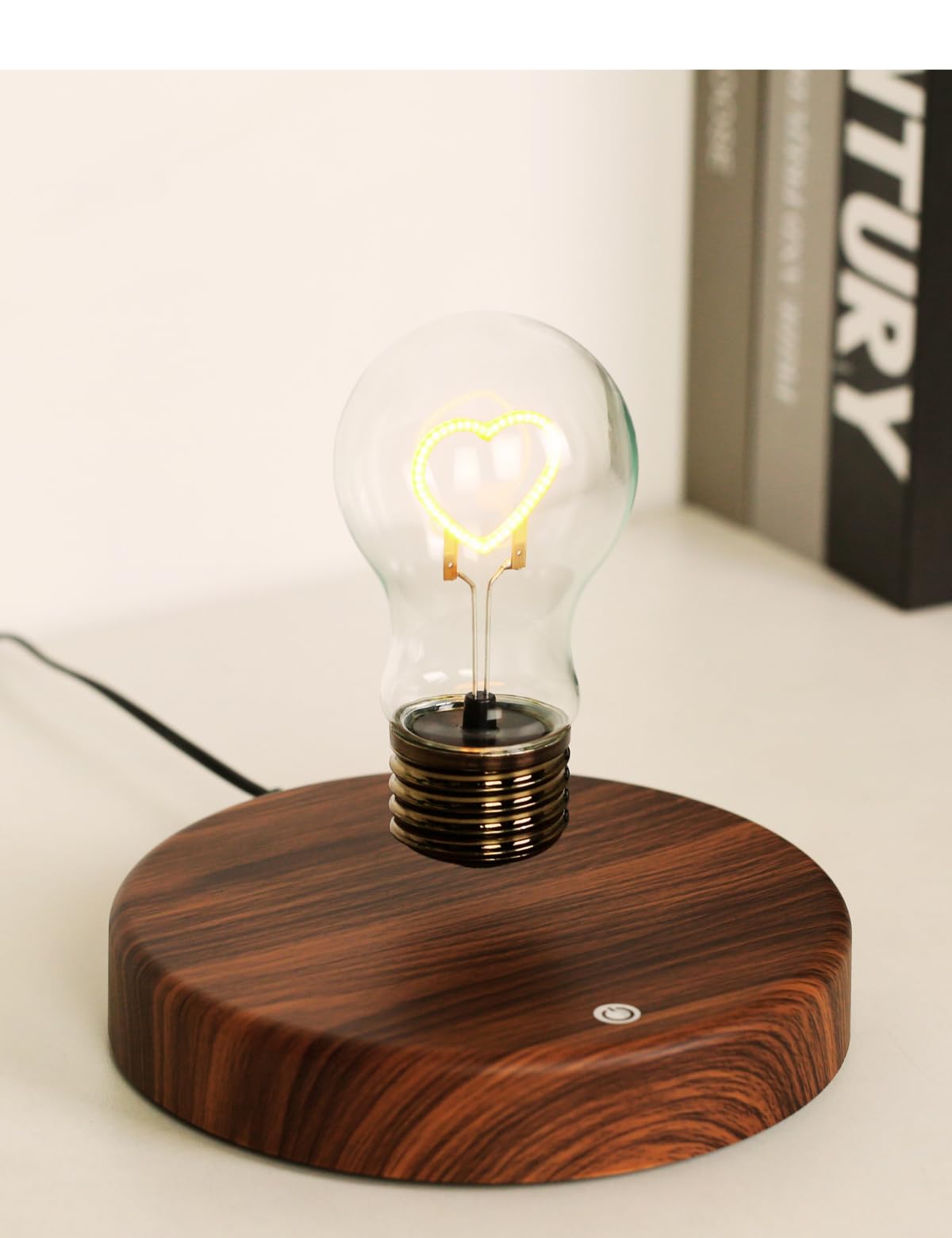 MOOCCI Levitating Bulb Lamp Magnetic Floating Light Desk Lamp Night Light, 360 Degree Wireless Automatic Rotating Light for Gifts Home Office Decor Desk Tech Toys (Round-Heart Bulb)