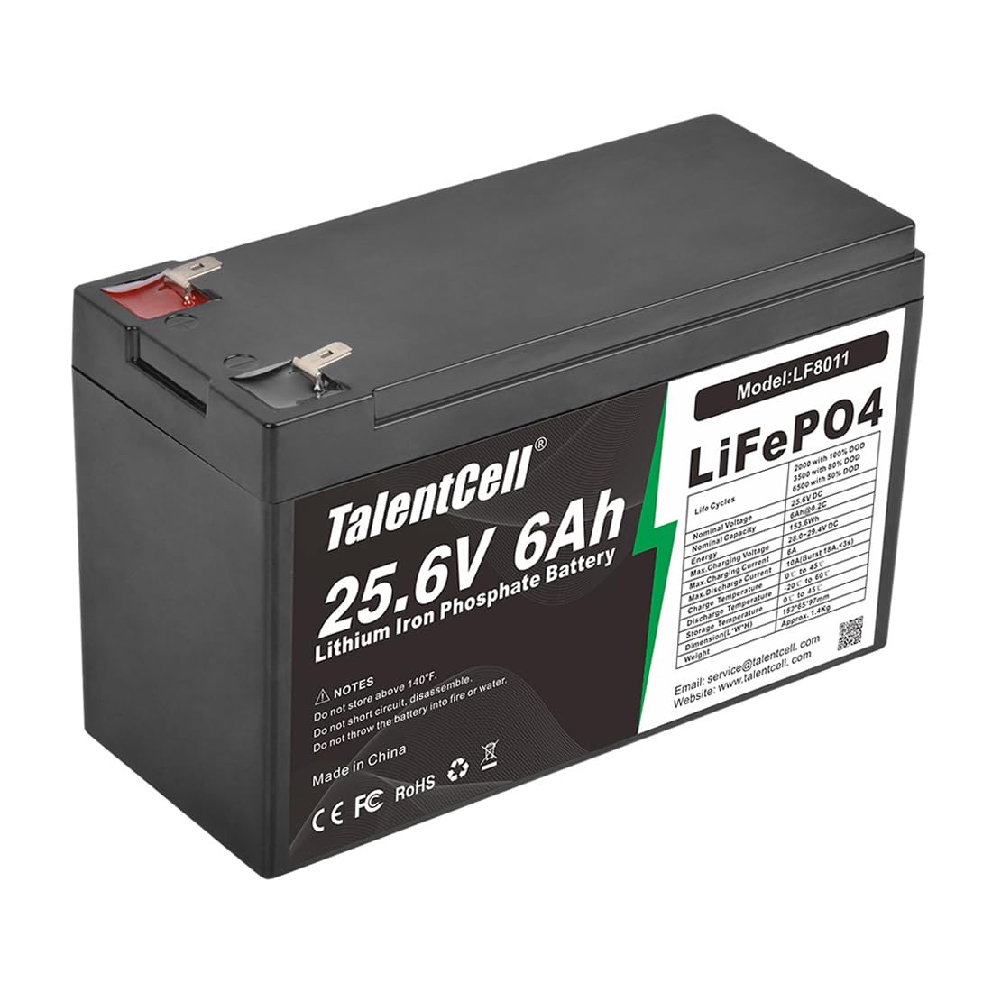 Talentcell 24V 6Ah LiFePO4 Battery Pack LF8011, 25.6V 153.6Wh Deep Cycle Rechargeable Lithium Iron Phosphate Batteries
