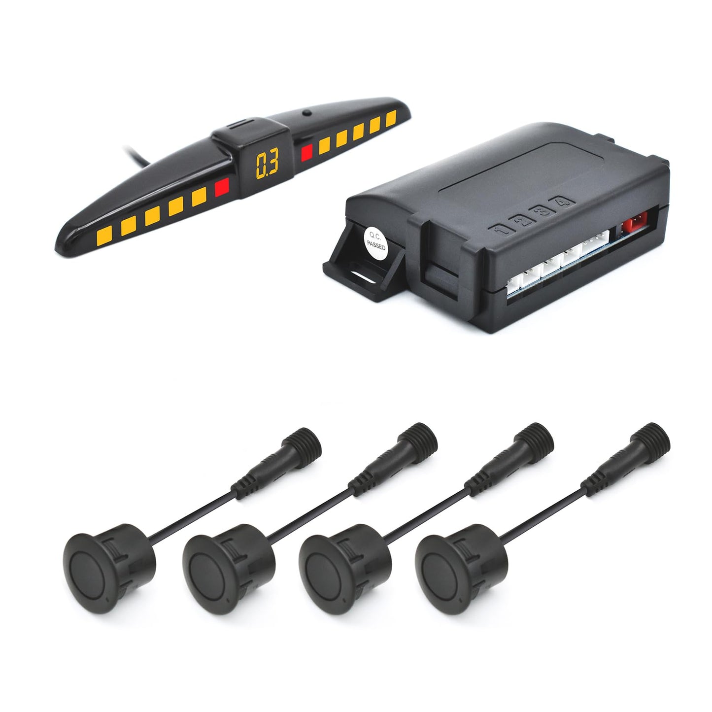 Promata PS02 Car Rear Parking Sensor Kit with Display,4 58KHz OE Standard Sensors,Auto Tow-Bar Recognition and Self Test Function,Detection Range(0~59 inch)
