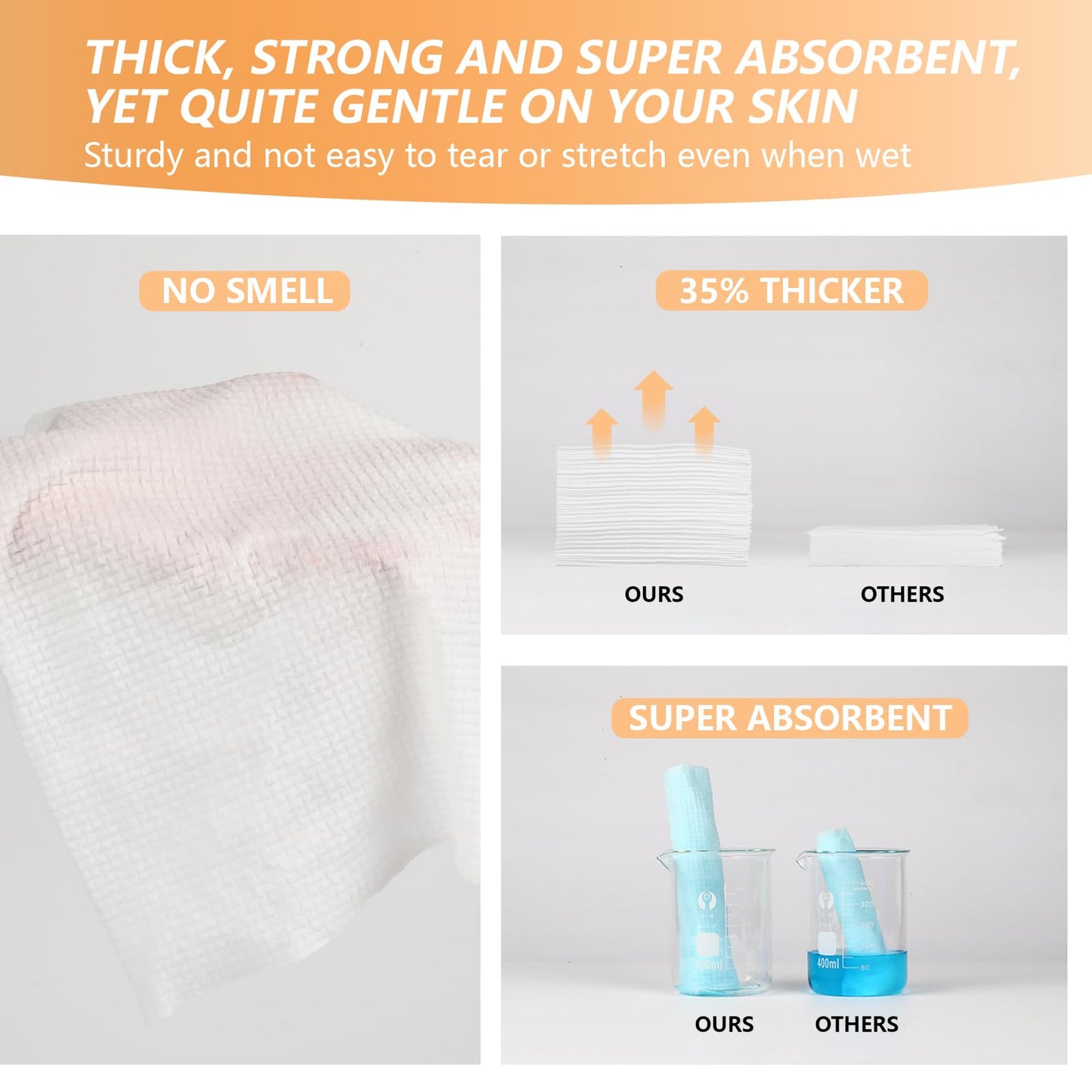 Disposable Face Towel with Bamboo Drawer Storage Box - Face Towelettes Disposable XL, Facial Towels Disposable, Makeup Organizer for Clean Face Towels, Makeup Remover Dry Wipes Washcloths 50 Ct