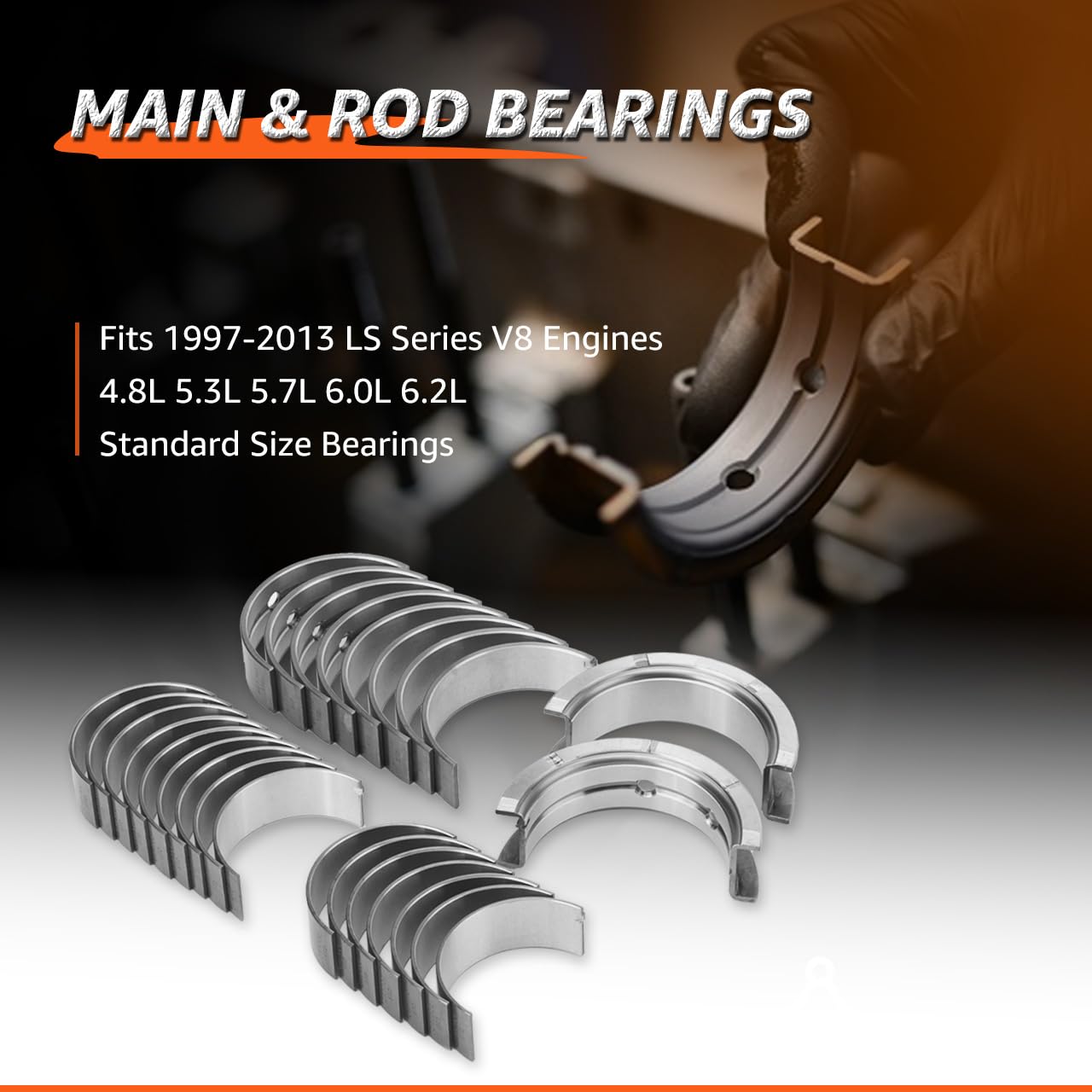 STD Main & Rod Bearing Set Replacement for Chevy LS 4.8 5.3 5.7 6.0 6.2L Engine 1997-2013 LS1 LS2 LS3 V8, Standard Size Crankshaft Connecting Rod Bearing kit MS2199P MB5293SI CB663P CR807SI