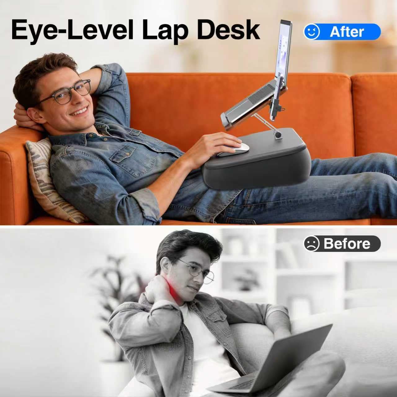 V-Hold Height & Angle Adjustable Laptop Lap Desk, Laptop Desk with Cushion, Fits up to 16 inch Laptops & Tablet, Bean Bag Pillow Stand, Lap Desks for Home, Office, Bed, Couch, Desk, Car and Recline