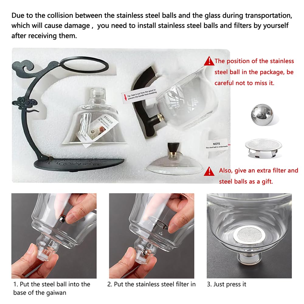 Lazy Kungfu Drip TeaPot, Heat Resistant Tea Set, Semi-Automatic Glass Teapot Suit for Magnetic Water Flow Wooden Glass Teapot Set (Metal handle+glass body)