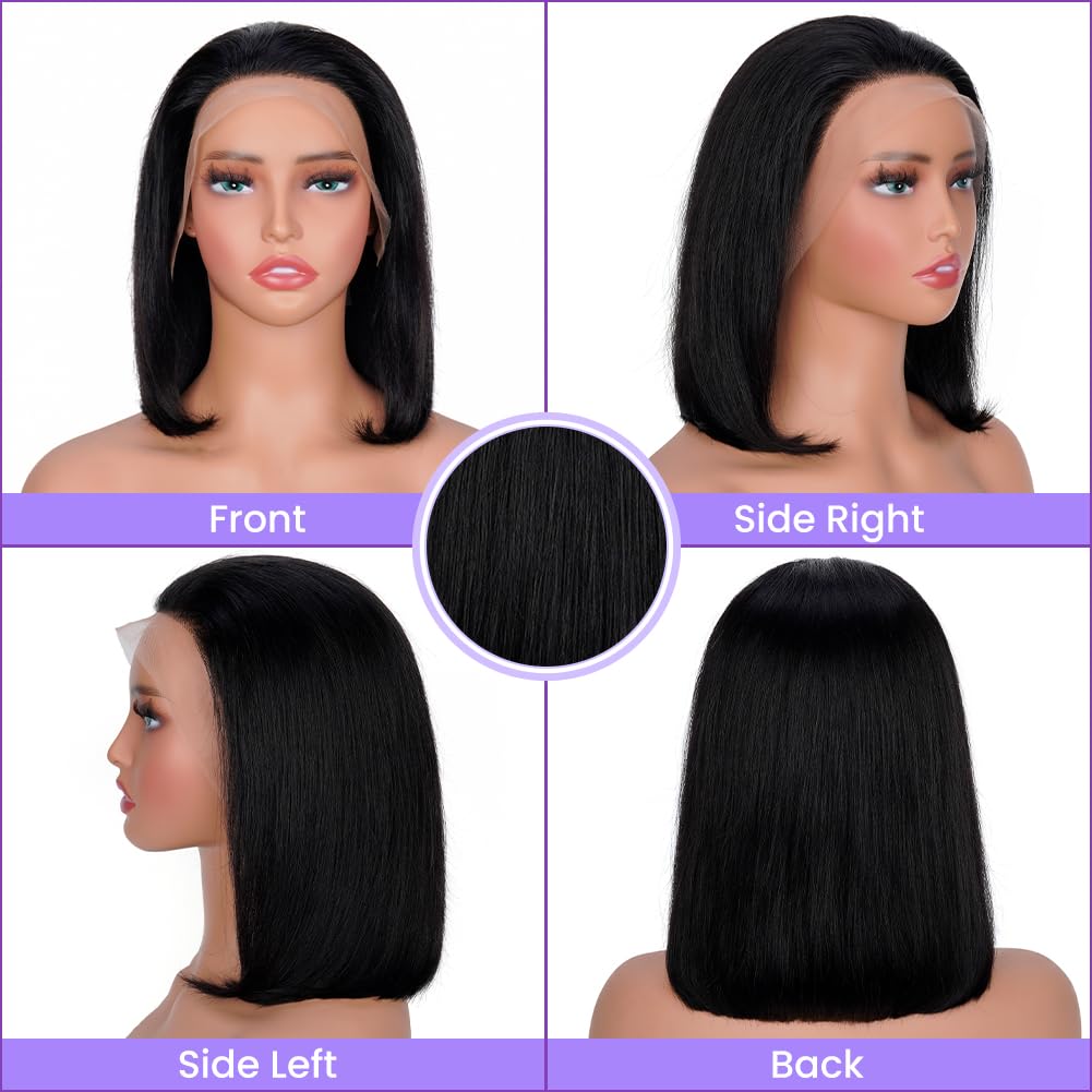 Bob Wig Human Hair 13x4 Frontal Lace Wig Short Straight HD Transparent Lace Front Bob Wigs for Black Women Human Hair Glueless Pre Plucked Hairline with Baby Hair 150% Density Natural Color 16 Inch