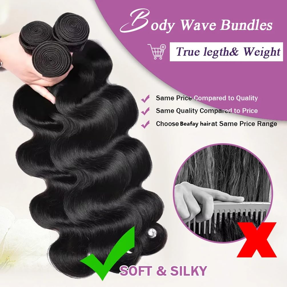 Human Hair Bundles Body Wave Brazilian Virgin Human Hair Bundles 100% Unprocessed Remy 12A Hair Weave Deals Body Wave Human Hair Extensions Natural Color for Black Women (12 14 16)