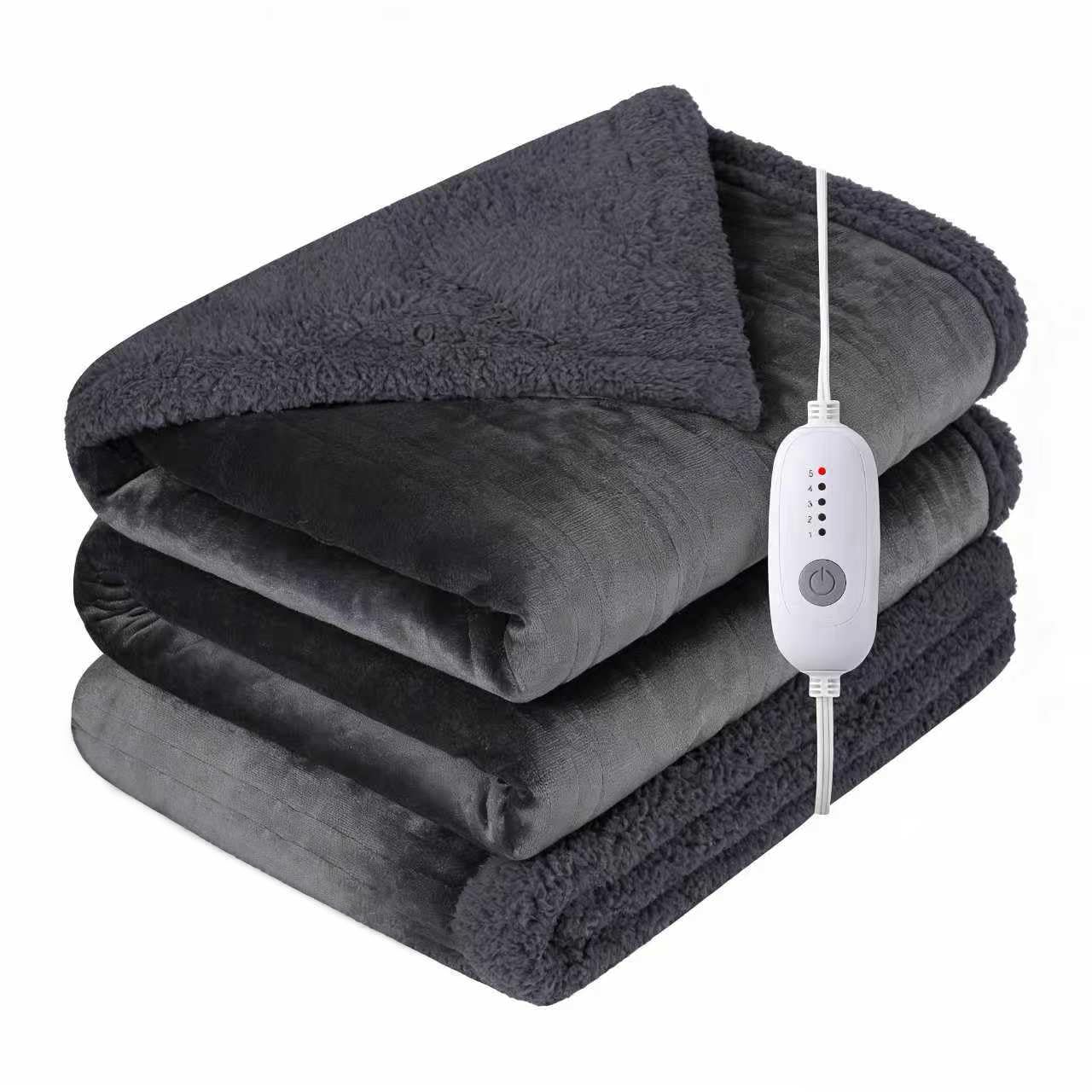 TICOO Electric Heated Blanket Full 72"x84" - 5 Heat & 10H Auto-Off, Microplush Flannel & Sherpa, Same Color Both Sides, Machine Washable, Overheat Protection, Gifts for Home/Bedroom/Sofa, Dark Gray