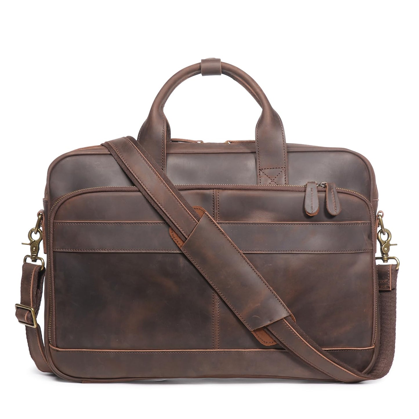 LEATHFOCUS Leather Briefcase for Men 17Inch Laptop Messenger Bags Business Travel Handcrafted Laptop Bag with YKK Zipper Gift (Dark Brown)