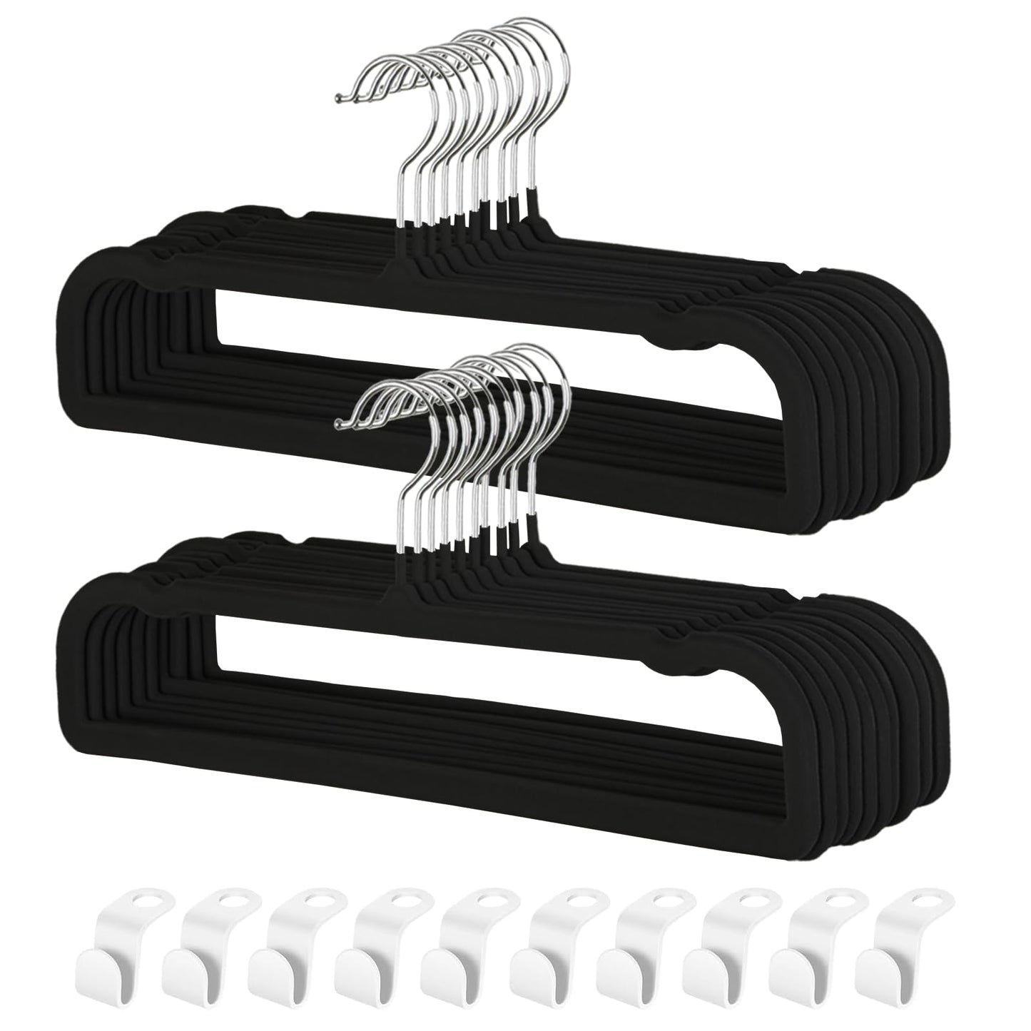 Pants Hangers Non Slip - 20 Pack Velvet Hangers for Closet - Thin Space Saving Clothes Hanger - Strong, Durable, Perchas Terciopelo with 360° Rotatable Hook for Jean, Tank Top, Bra, Shorts (Black)