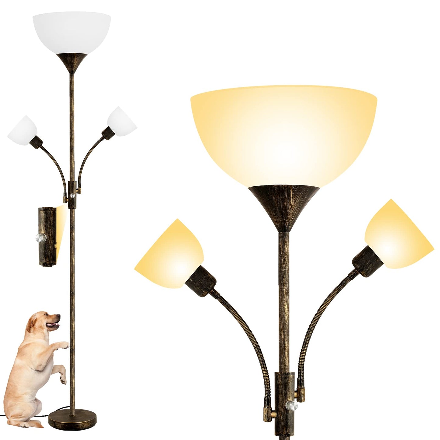 Floor Lamp, Standing Lamp, 71" Tall Lamps for Living Room, 3 Way Switch, Plastic Lampshade, Torchiere Tree Lamp with Reading Light, Modern Pole Lamps for Bedroom E26 Base(No Bulb, Rustic Bronze)