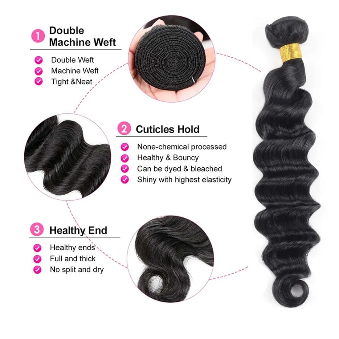 Taziza Loose Deep Wave Bundles Human Hair(14 16 18 Inch)10A Grade Brazilian Loose Deep Wave Human Hair Bundles 100% Unprocessed Virgin Hair Loose Wave Bundles for Black Women Natural Color