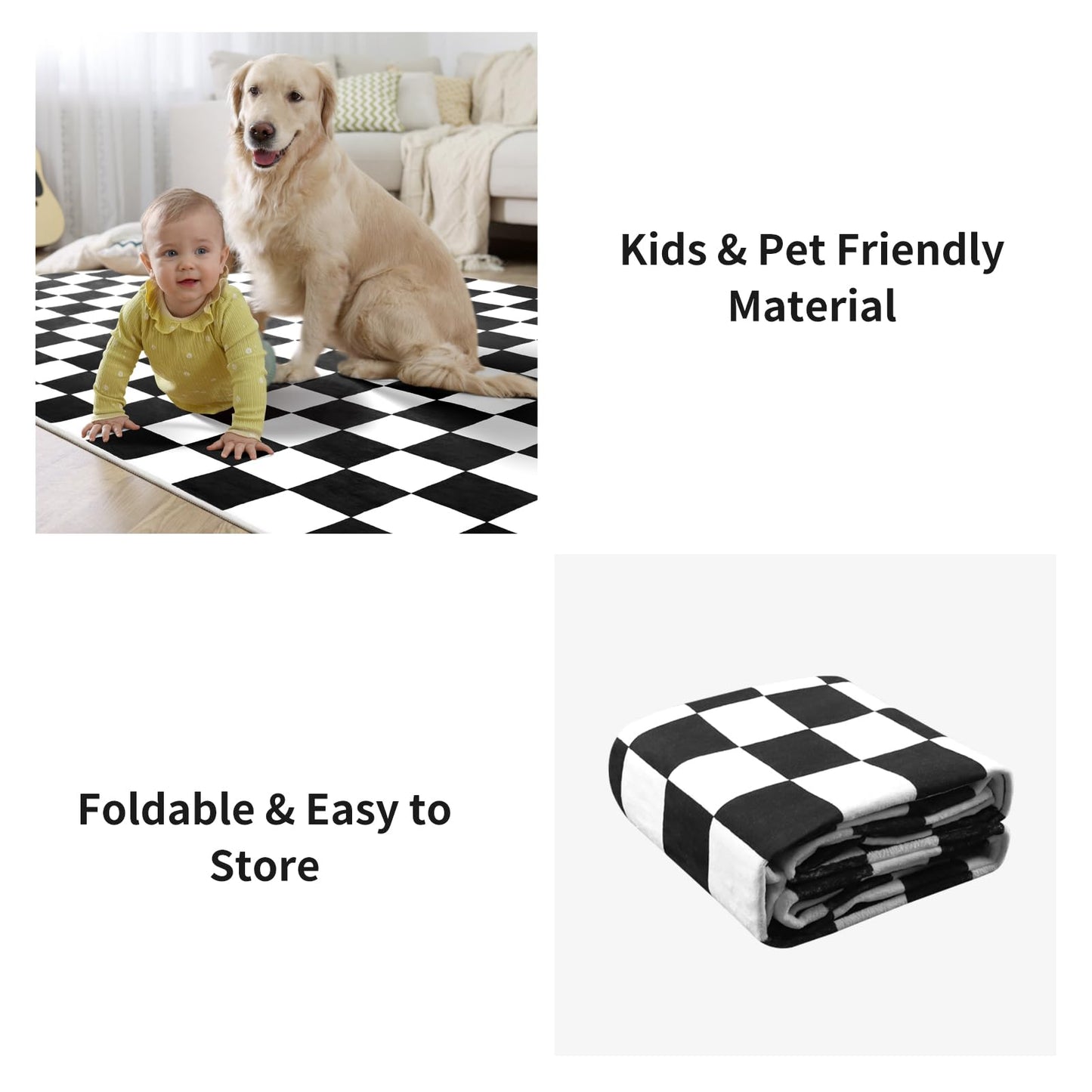 Terrug Black and White Checkered Rug for Living Room,6x9 Area Rugs Washable with Non Slip for Bedroom,Soft Low Pile Stain Resistance Retro Carpet for Dorm Kids Room