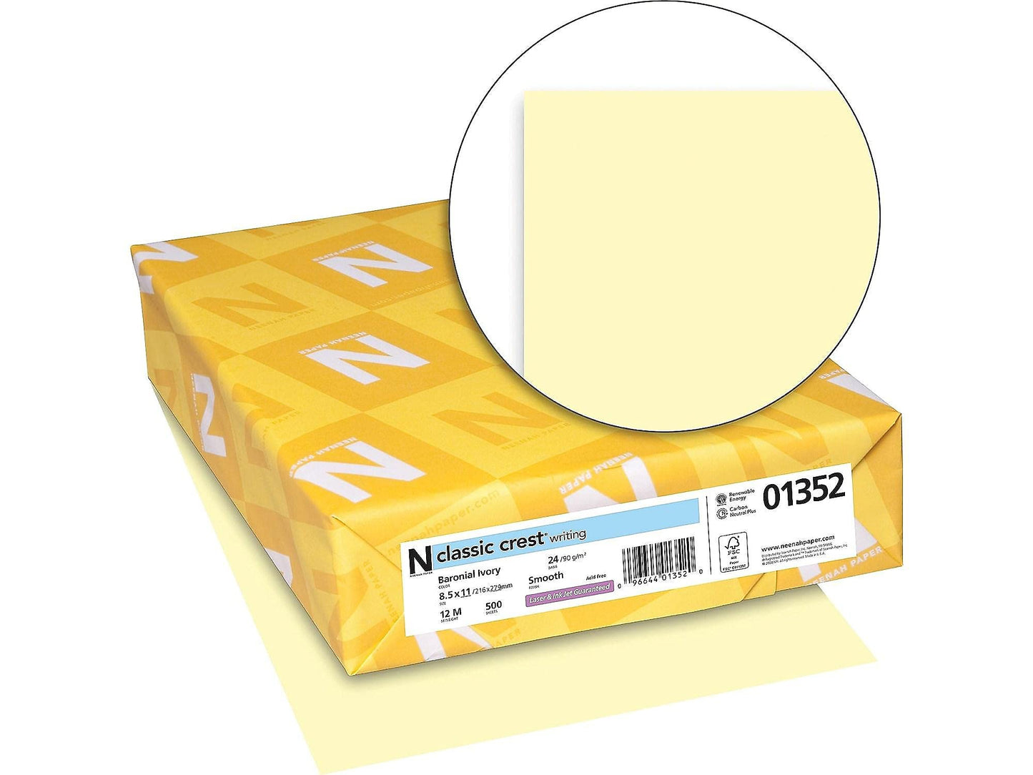Neenah Paper Classic Crest Stationery, 24 lb Bond Weight, 8.5 x 11, Baronial Ivory, 500/Ream