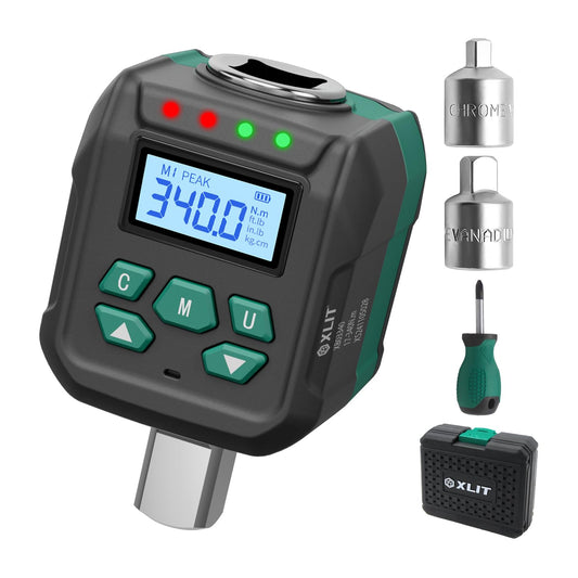 XLIT 1/2" Digital Torque Adapter Set, ±2% Accuracy, 12.5-250 ft-lb, Buzzer & LED Indicator, Date Logging with Preset - Electronic Torque Wrench Converter with 3/8", 1/4" Socket, Auto Repair