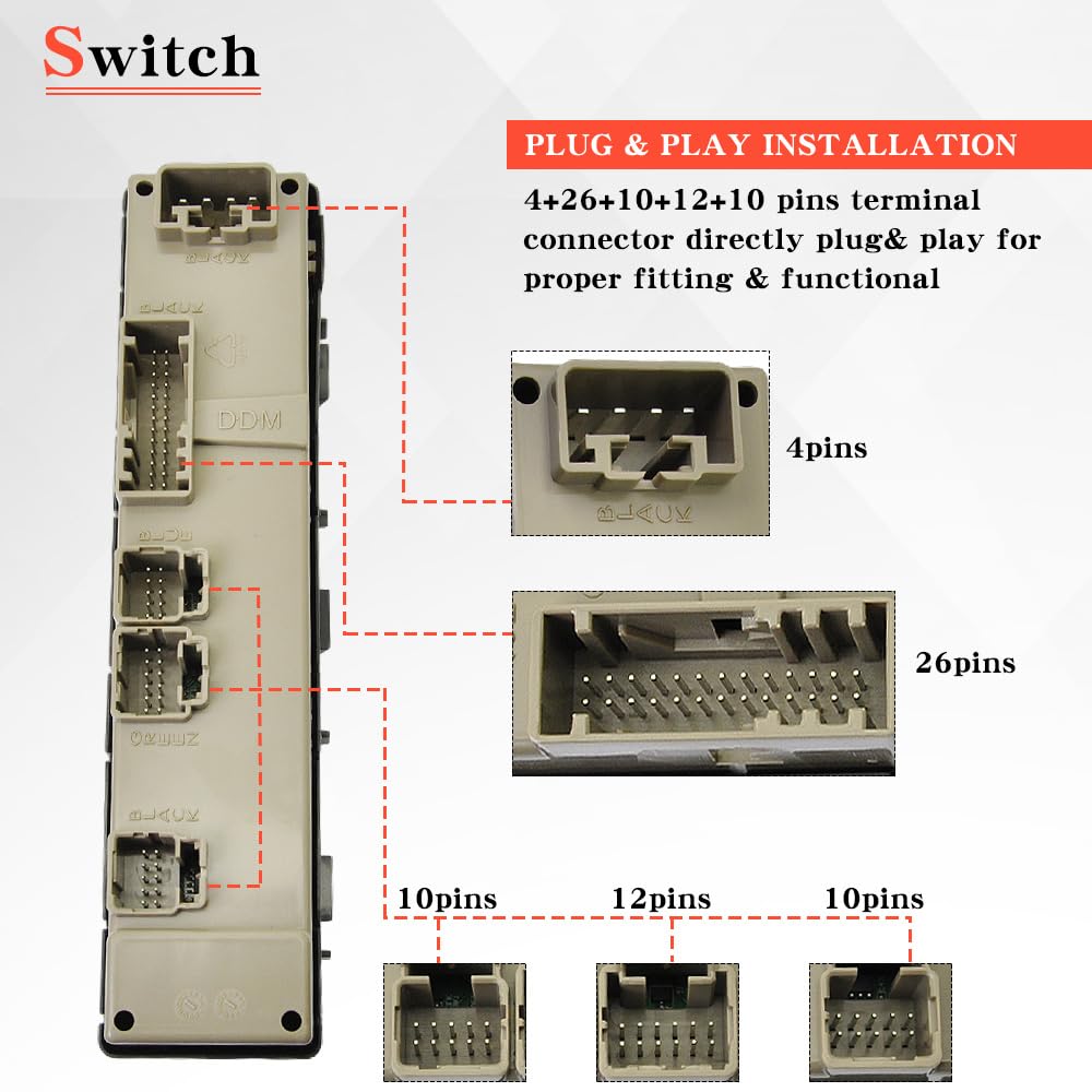 15883323 Front Driver Door Window Control Switch Compatible with 2003-2007 Chevrolet Avalanche Silverado Suburban Tahoe Cadillac Escalade Gmc Sierra, Replace # DWS-220