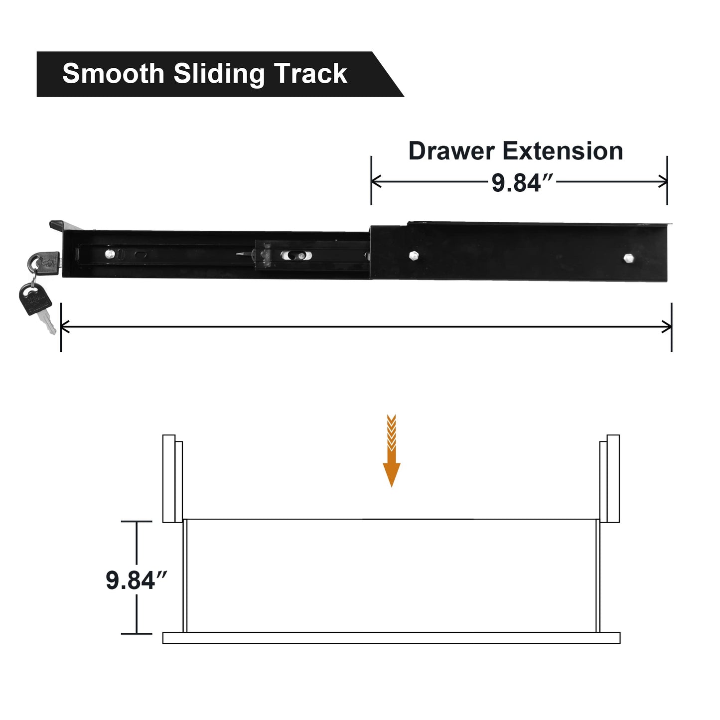 Frassie 17 Inch Under Desk Pull-Out Drawer with Lock Office Mounted Sliding Metal Pencil Drawer for Standing Desk