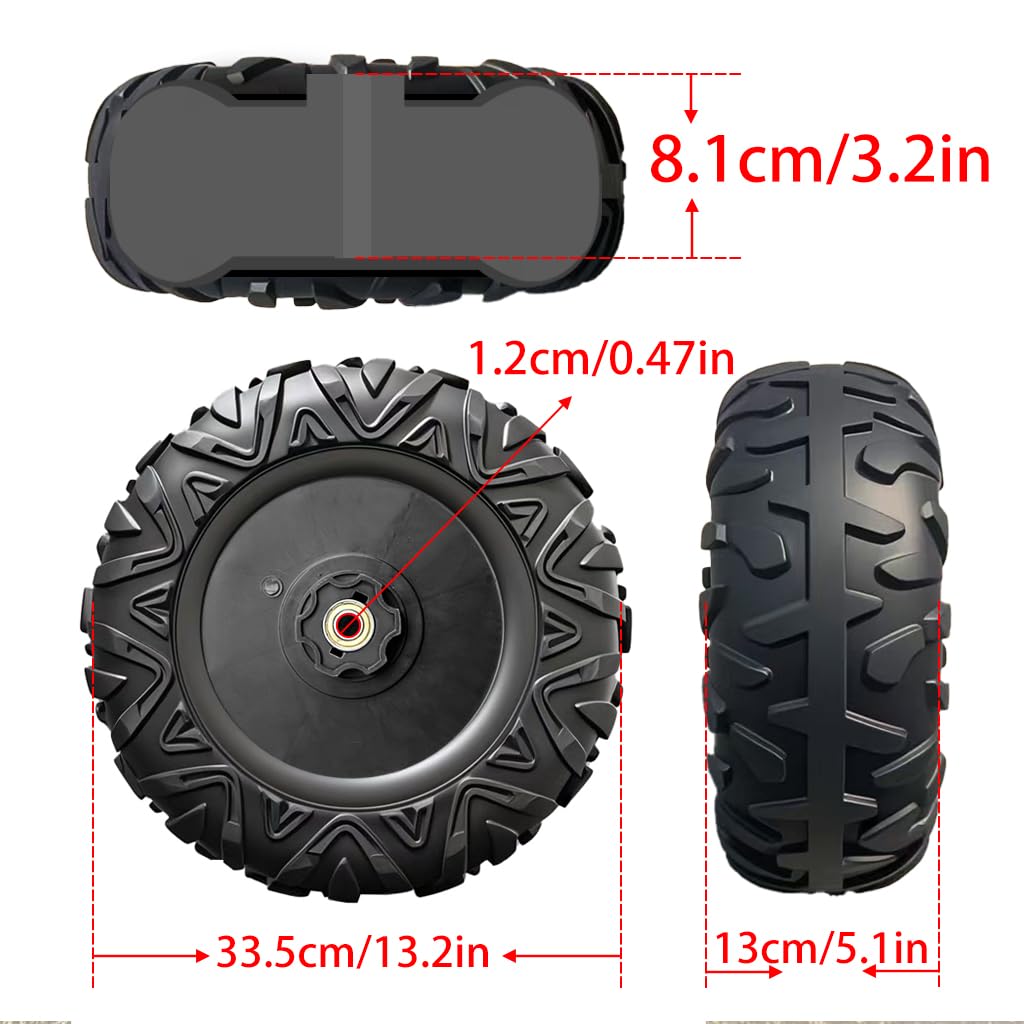 2Pack 33CM/13'' PU Solid Rubber Tire for Power Wheels Ride on Car ﻿Alligator Tires Wheels Upgrade,13in Wheels 1.2CM/0.47in Aperture Front/Rear Wheel for Car/SUV/UTV/ATV/Motorcycle Replacement Parts