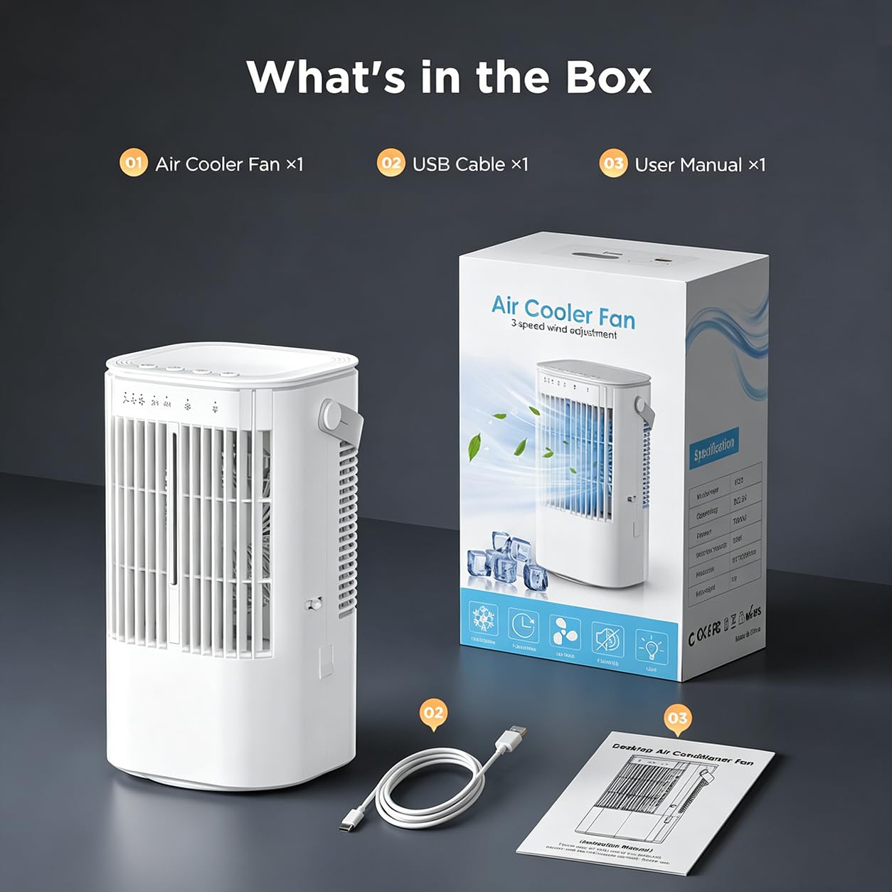 Portable Air Conditioners 4-in-1 Mini Small Air Conditioner Evaporative Air Cooler Fan with 1000ml Water Tank 3 Speeds 7 LED Lights Personal Mini AC with Timer for Bedroom Desktop Home Office (White)