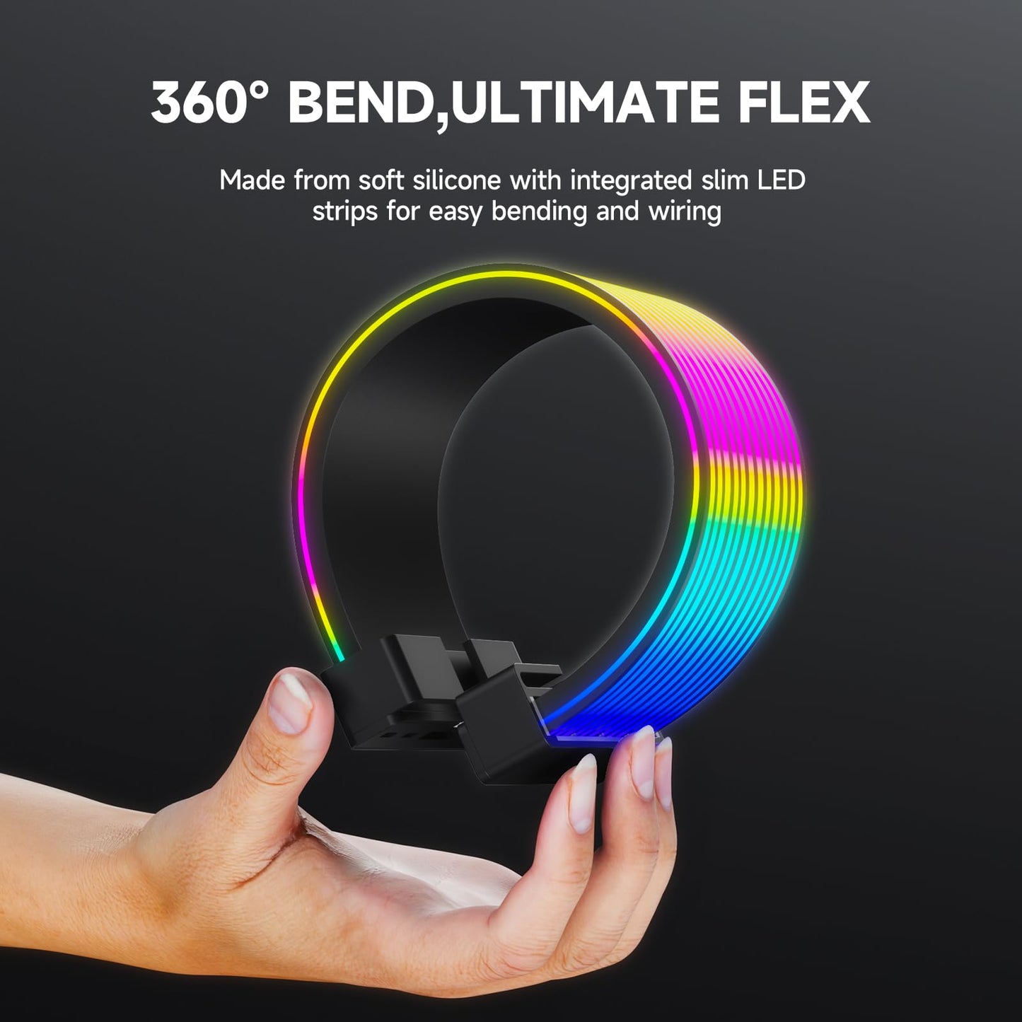 Sirlyr Black RGB LED Strips for PSU Cables - Flexible ARGB Lighting Sleeves,Manage/Cover 8 pin PCIE/12VHPWR GPU,24 Pin ATX Power Supply Cable and Extensions,Decor PC Case,5V 3Pin SYNC