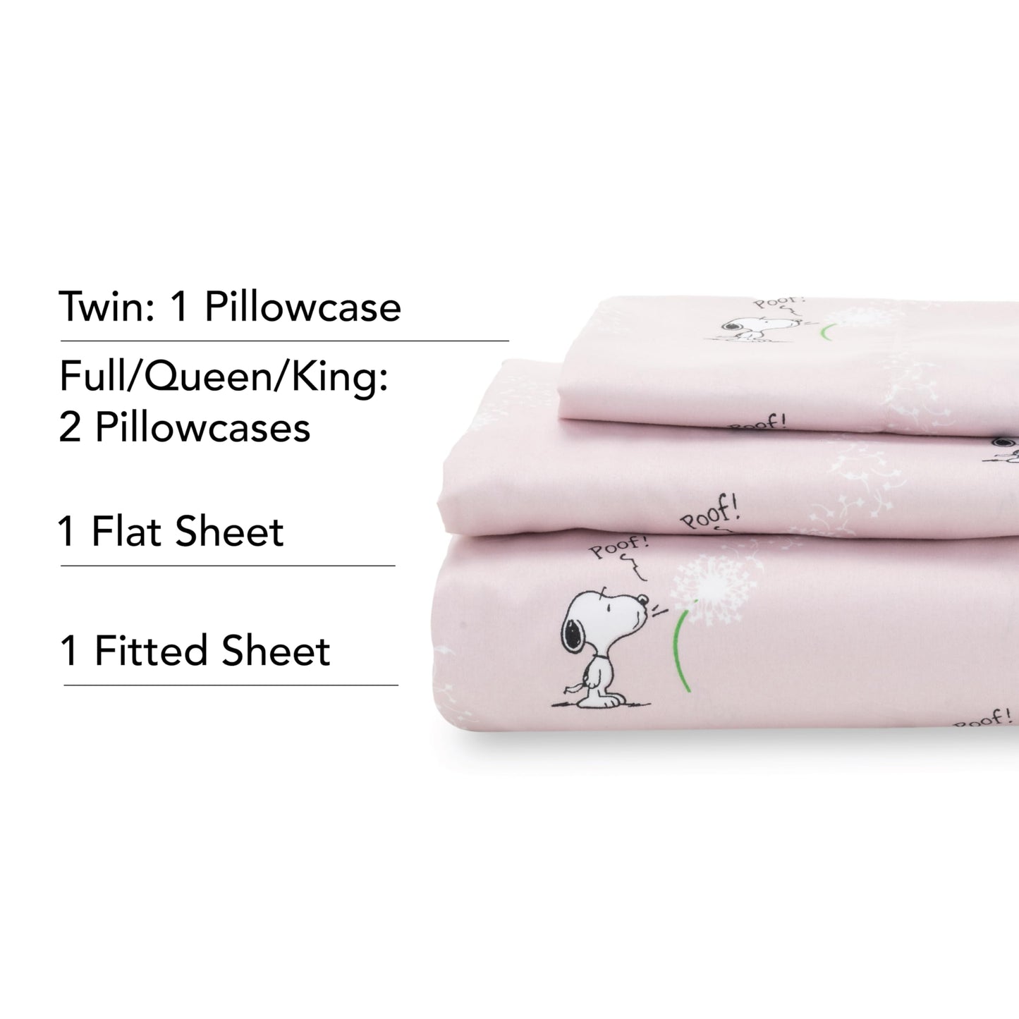 Berkshire Blanket Peanuts® Kids Sheet Set Queen Size - 4 Pieces,Cute Character Snoopy Printed Soft Microfiber Bed Sheets,Peanuts Make A Wish Spring Pink