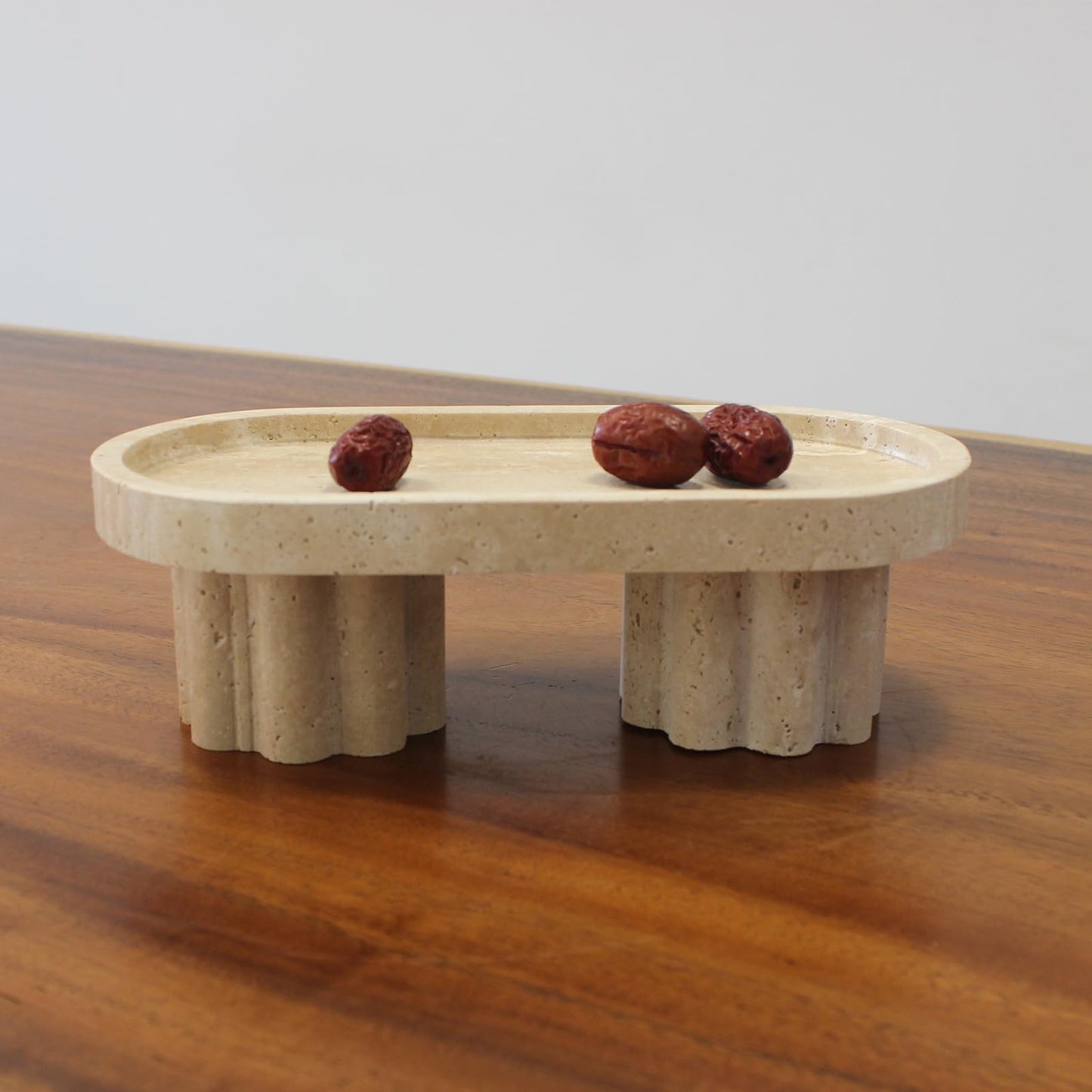 Natural Travertine Marble Oval Tray with 2 Legs, 10" Vanity Decorative Tray for Countertop Organizer, Catchall Tray for Perfume, Candles, Jewelry Dishv