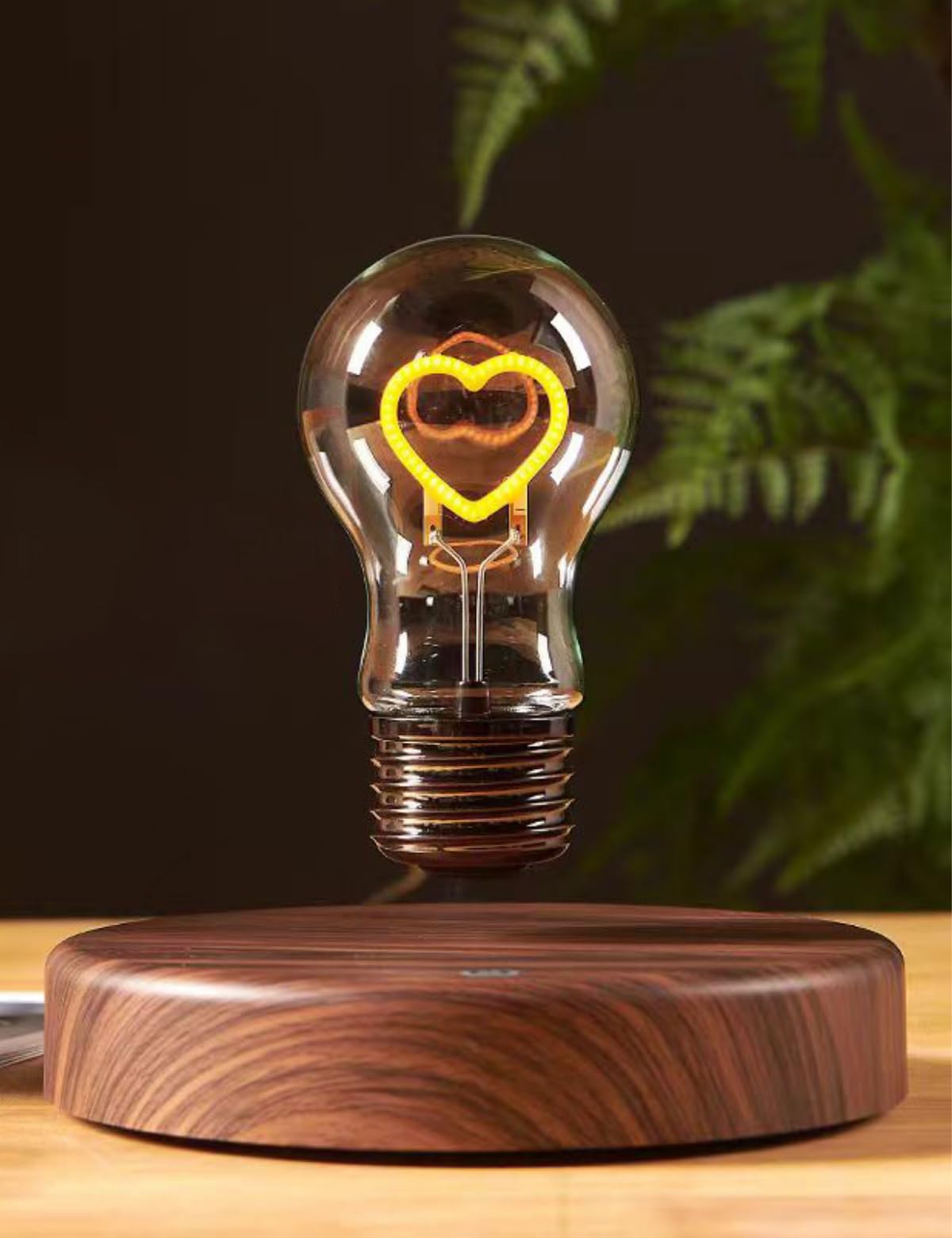 MOOCCI Levitating Bulb Lamp Magnetic Floating Light Desk Lamp Night Light, 360 Degree Wireless Automatic Rotating Light for Gifts Home Office Decor Desk Tech Toys (Round-Heart Bulb)