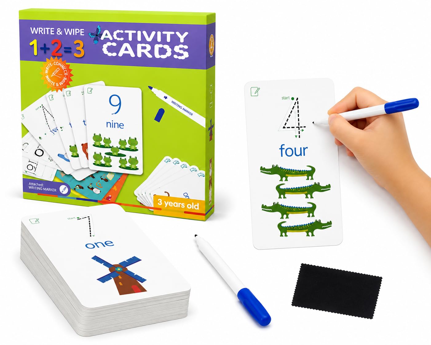 Write & Wipe Activity Cards for Kids, Reusable Tracing Flash Cards, Preschool Handwriting Practice Set, Letter Number Math Learning Activities Ages 3-6 (Number Tracing)
