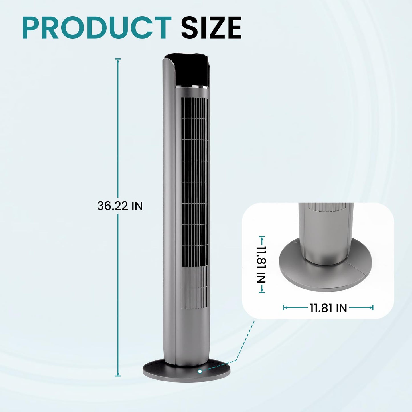 KMFurnila Tower Fan for Bedroom, 36 Inch Bladeless Floor Fan with Remote, 60° Oscillating Electric Standing Fan, 5 Speeds & 4 Modes, 12H Timer, 28dB Quiet, 25ft Airflow for Home, Office, Indoor Use