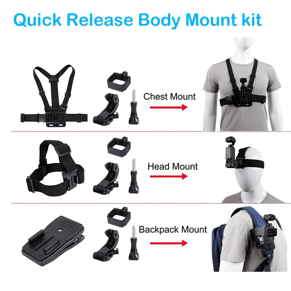 PellKing 21 in 1 Accessories Kit for OSMO Pocket 3,Including Hard Shell case,Magnetic Mount,Desktop Base Mount,Selfie Stick,Tripod,Chest Mount,Mobile Phone Holder,Screen Protector,Backpack Clip