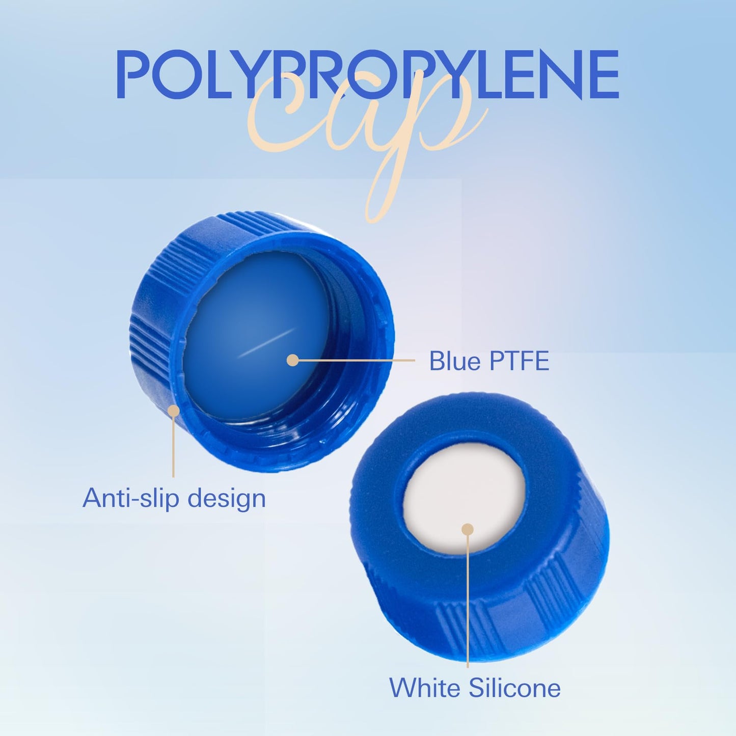 ALWSCI 1000PCS Blue 9-425 Open Top Ribbed Screw Cap, 2 ml HPLC Vial Caps, Pre-Slit 9 mm Blue PTFE/White Silicone Liner