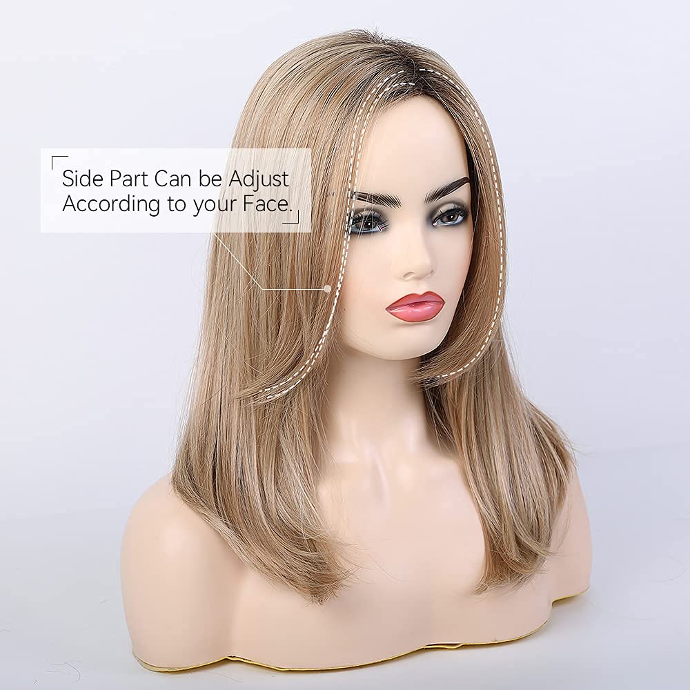 BLONDE UNICORN Blonde Shoulder Length Straight Wig for Women,Synthetic Hair for Natural Daily Use 18IN