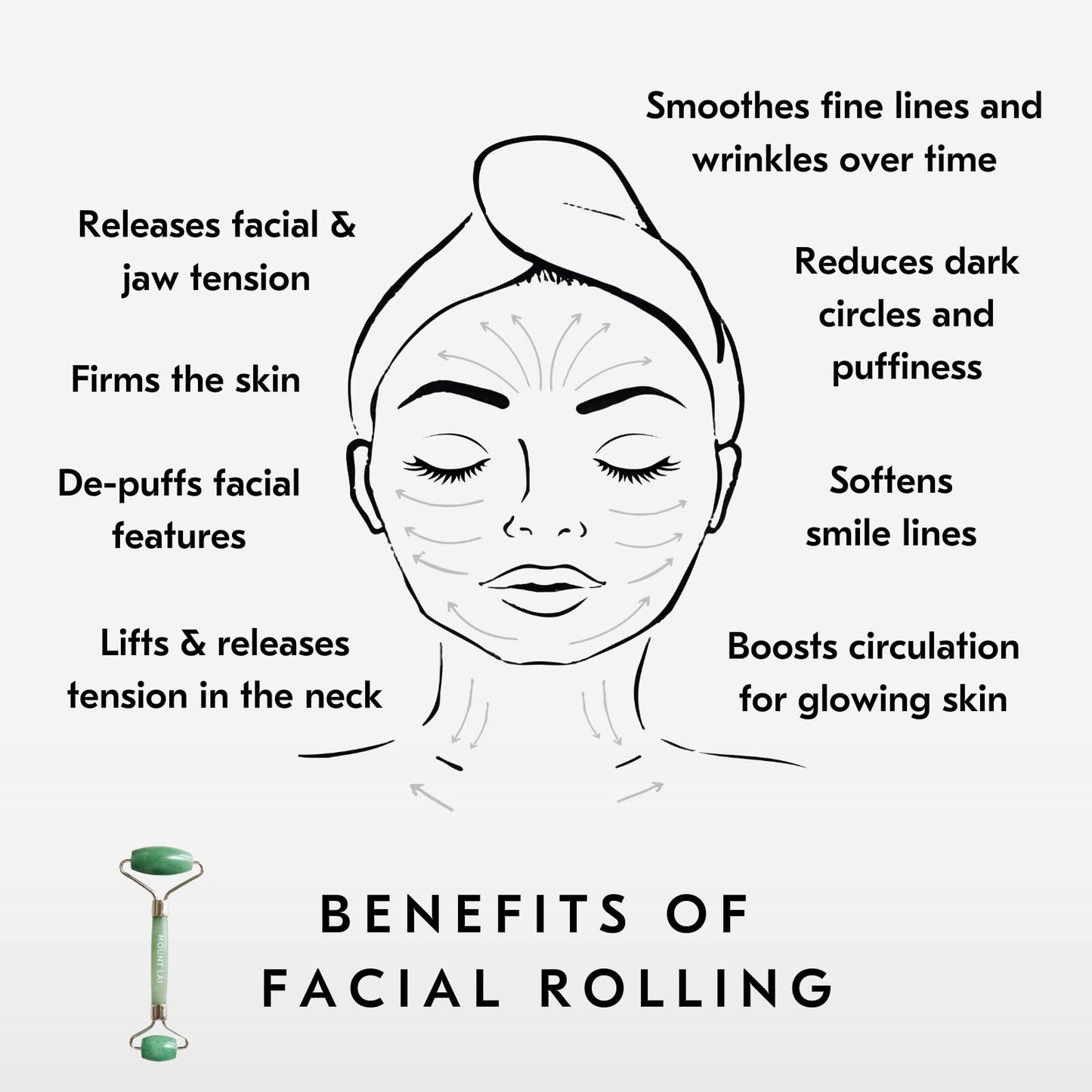 Mount Lai De-Puffing Jade Roller for Face, Best Massage Face Sculpting Tool for Women to De-Puff, Soothe, and Reveal Radiant Skin, Authentic Jade Facial Roller Skin Care