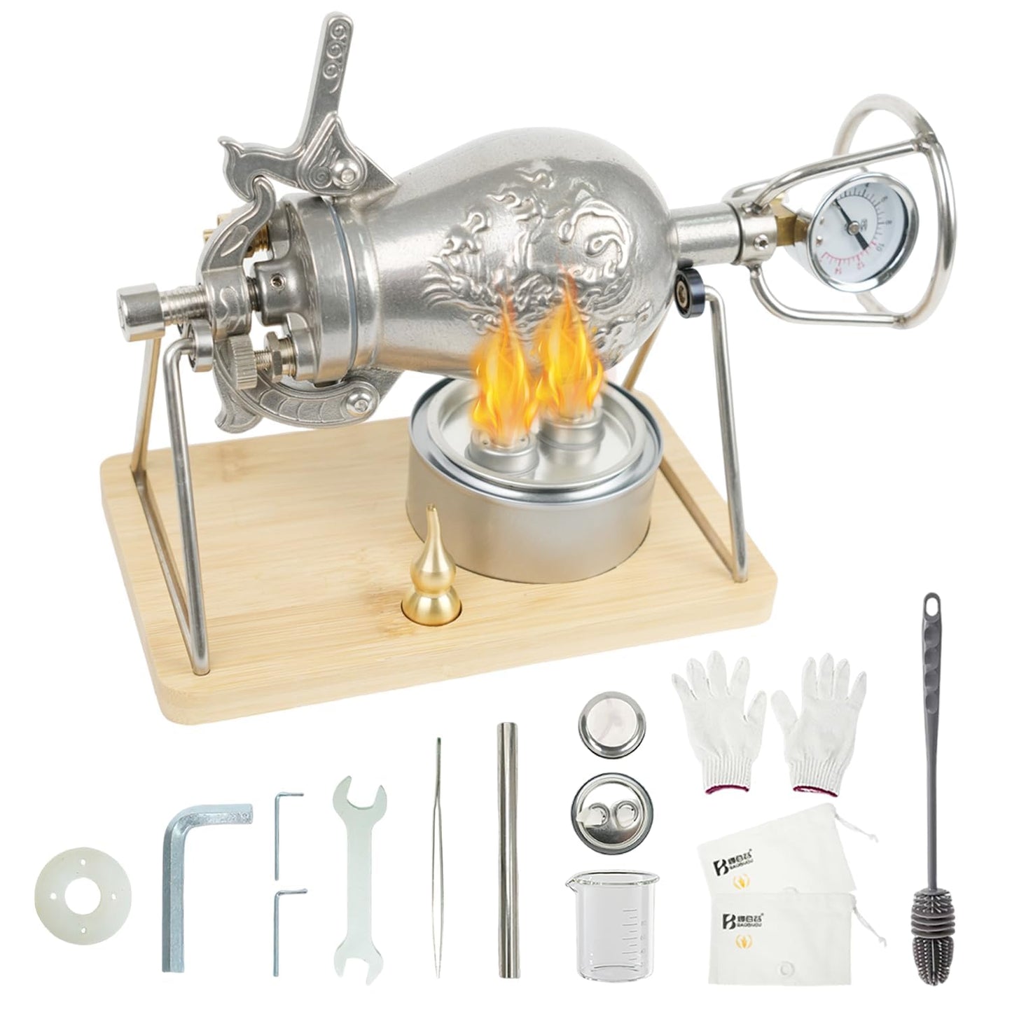 350ml Chinese Popcorn Maker, Chinese Popcorn Cannon Machine, High Pressure Popcorn Popper, Stainless Steel Hand Popcorn Machine, Mini Hand Popcorn Maker for Moive Night Family Party Fun(with 2 Bags)