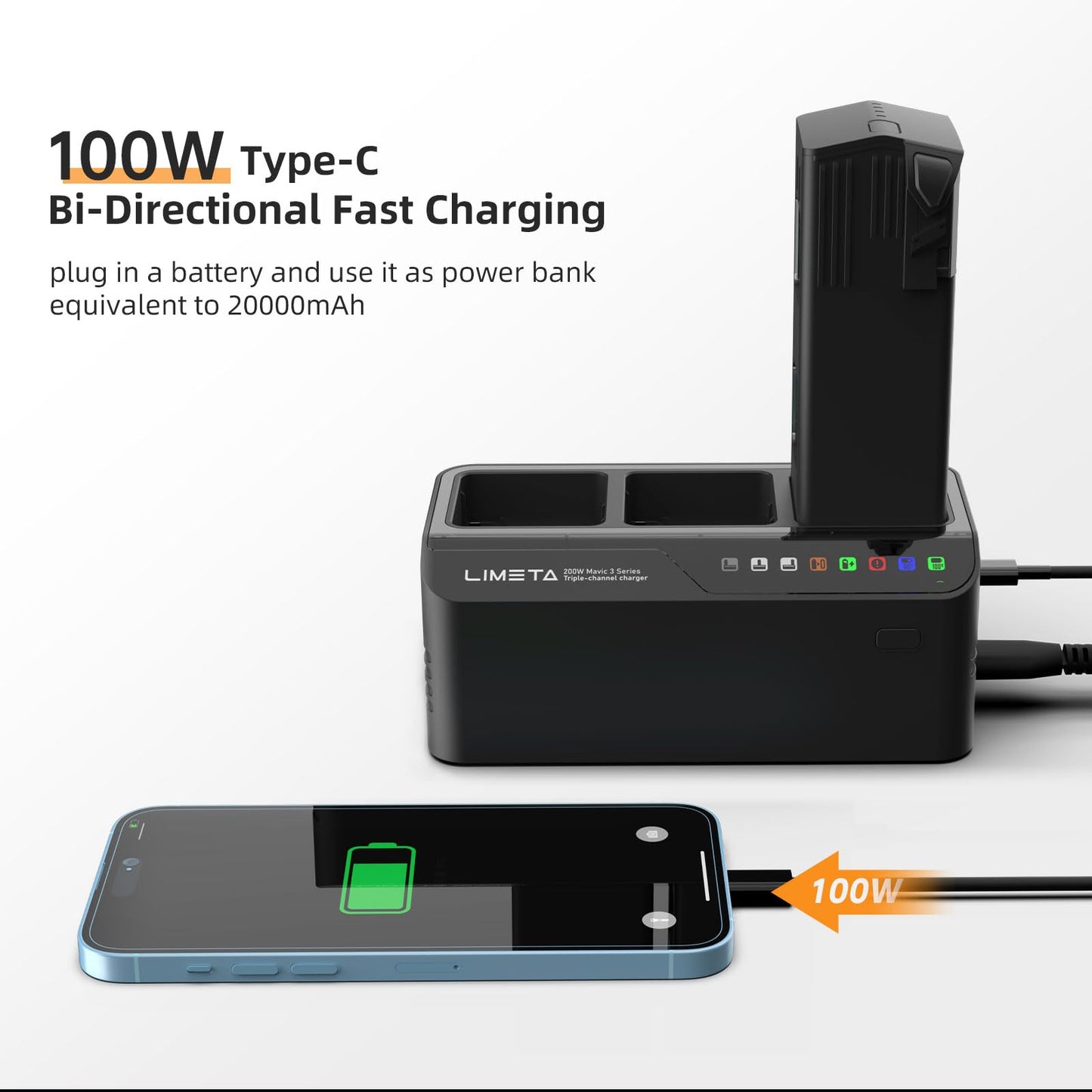200W Mavic 3/3 Pro Intelligent Battery Fast Charger Hub,for DJI Mavic 3/3 Pro/Thermal/Classic/RC Controller Drones Accessories,Three-Channel Parallel,with Discharge/Storage/Battery Equalization/LED