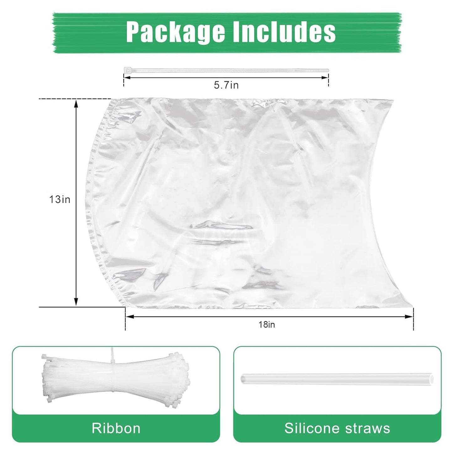 Poultry Shrink Bags(13x18'' - Bulk 100 Pack) BPA Free and Freezer Safe, Heavy Duty Heat Resistant Brining Bags for Turkey, Chicken, Rabbit,Includes 100 Zip Ties + Silicone Straw