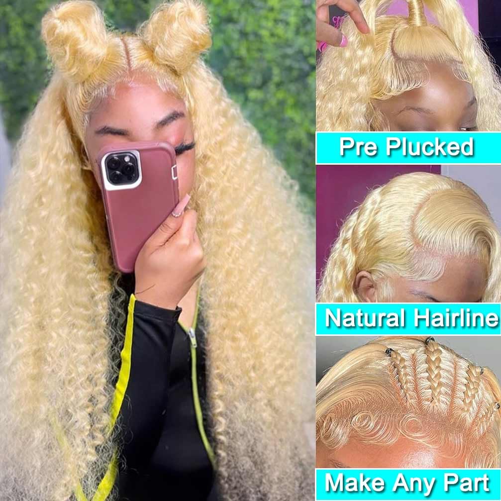 613 Lace Front Wig Human Hair 180% Density Blonde Wig Human Hair Wet and Wavy Wigs for Black Women Glueless HD Lace Frontal Wig (28 Inch)