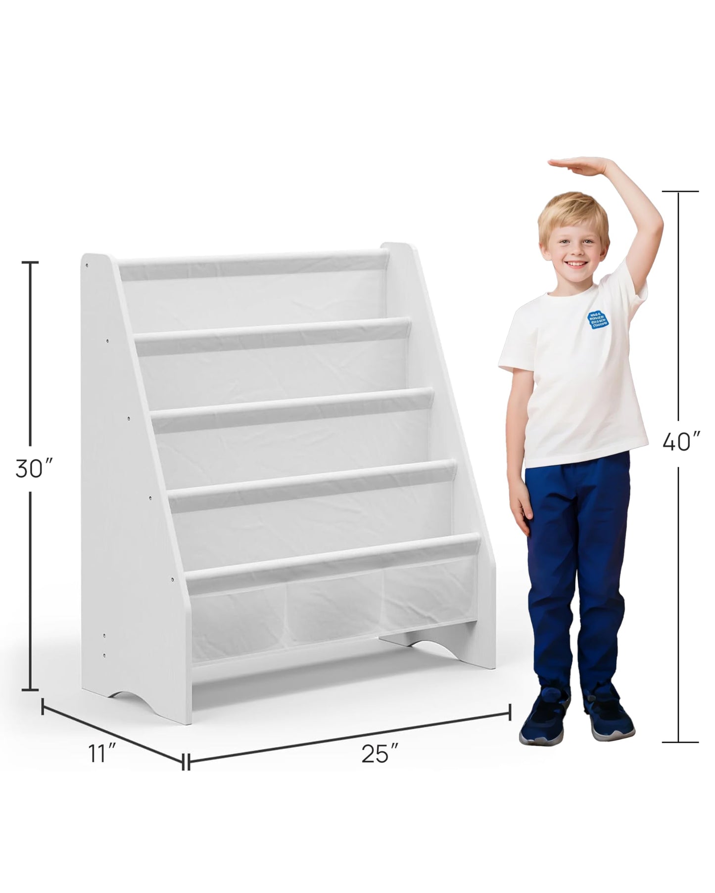 SEIRIONE Sturdy Kids Bookshelf,4-Tier Book Shelf for Kids Room with Tear-Proof Oxford Fabric-Nursery Room Playroom Classroom,Deep Slings to Keep Books Upright,Ideal Height for Toddler Age 3+, White