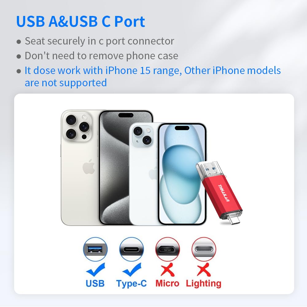 Thkailar 1TB USB C Flash Drive for MacBook and Android Phones,Thumb Drive with USB A and USB C for PC,Laptop,Portable External Storage for Pictures,Videos and Music